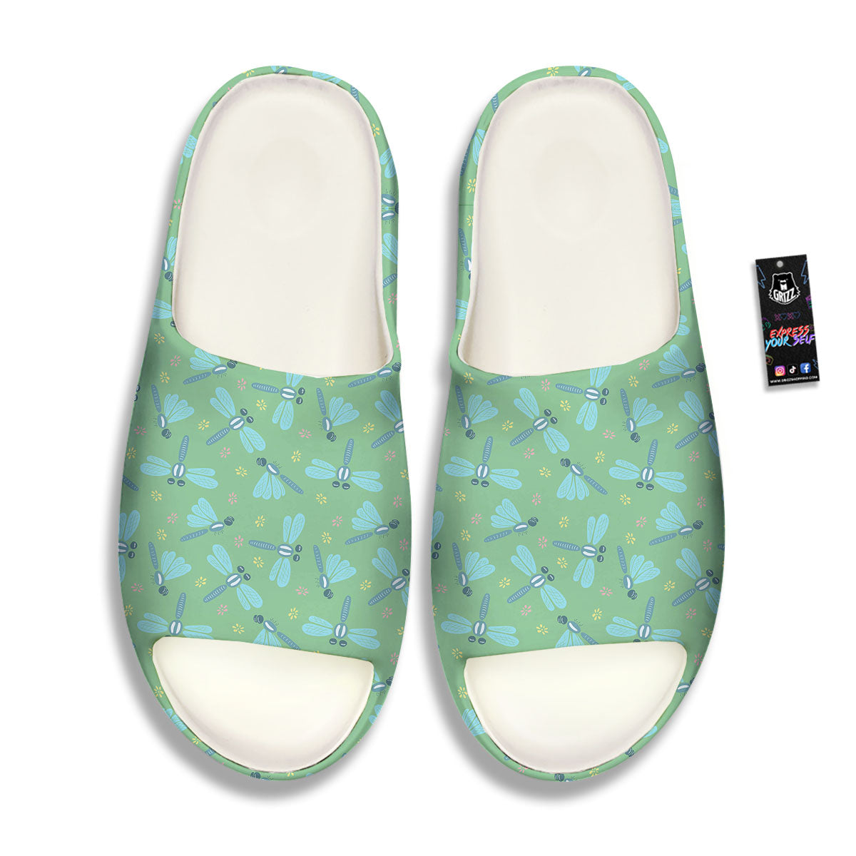 Dragonfly Green Print Pattern Sandals-grizzshop