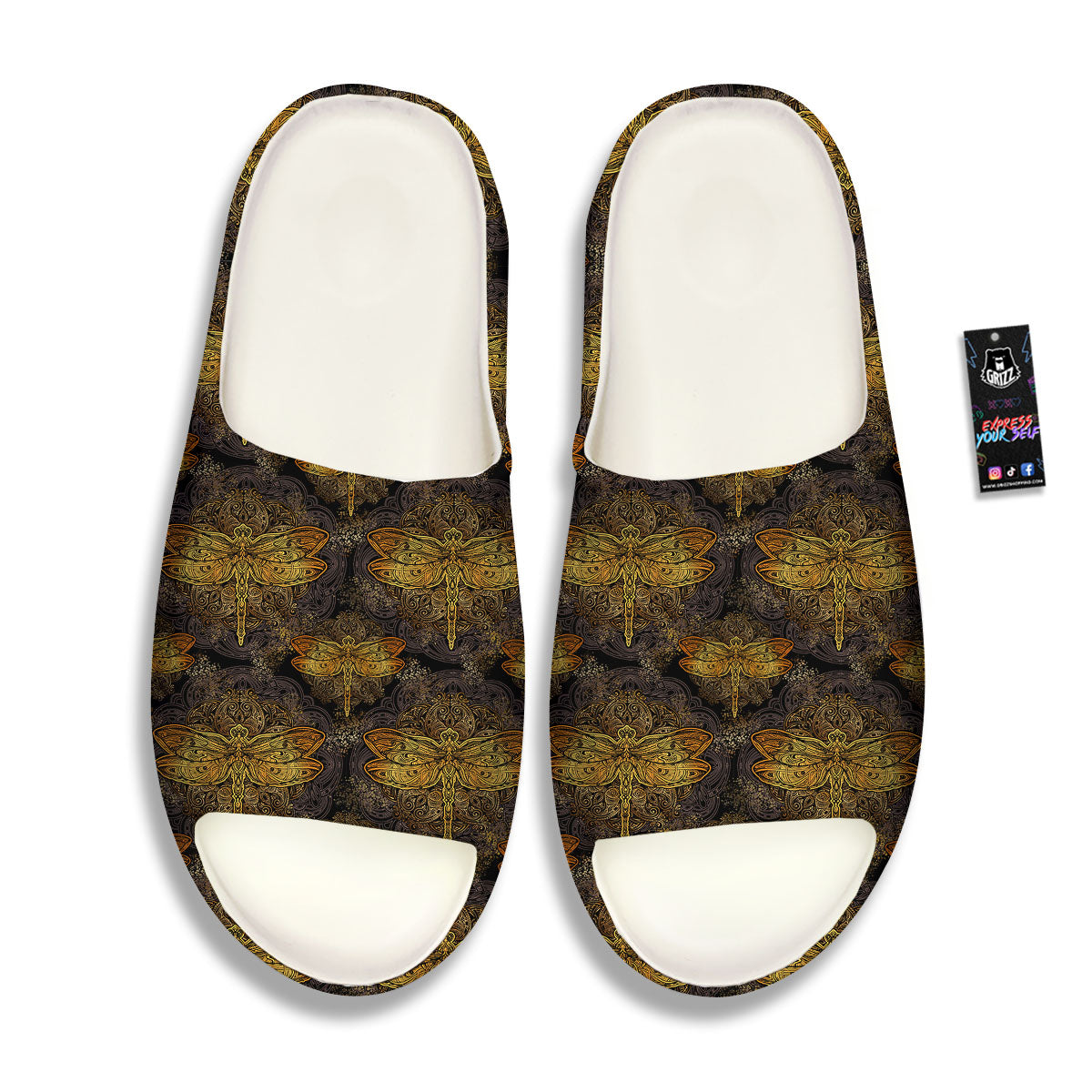 Dragonfly Spiritual Golden Print Sandals-grizzshop