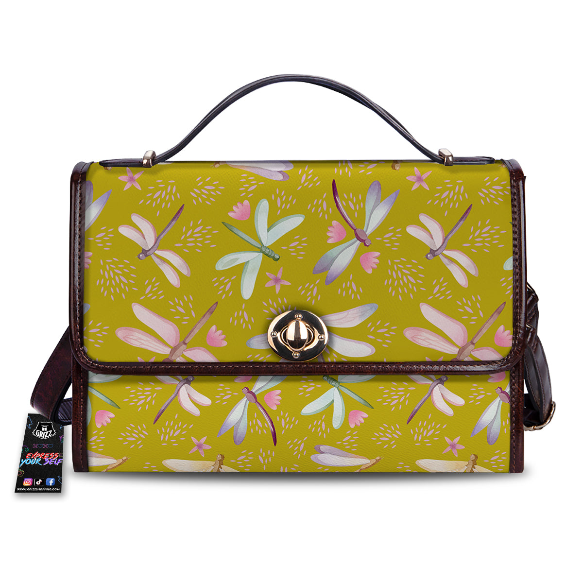 Dragonfly Yellow Watercolor Print Pattern Women's Satchel Bag