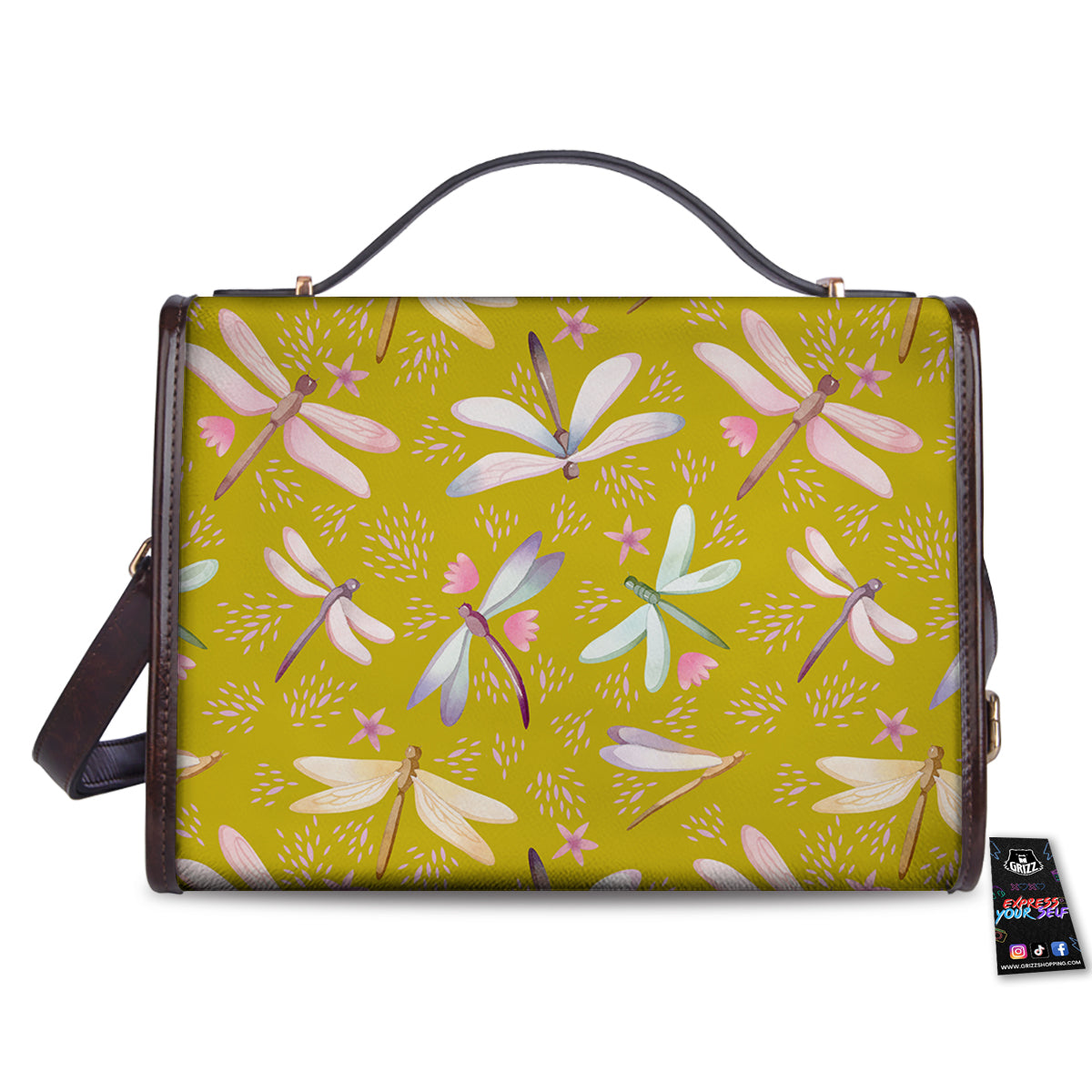 Dragonfly Yellow Watercolor Print Pattern Women's Satchel Bag