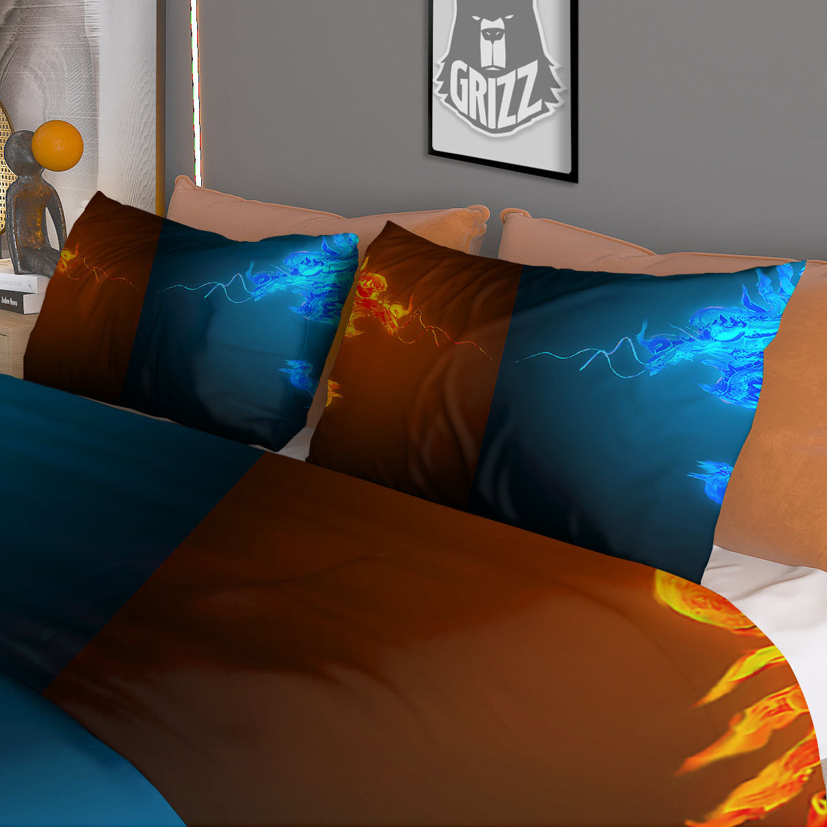 Dragons Ice And Fire Print Duvet Cover Bedding Set