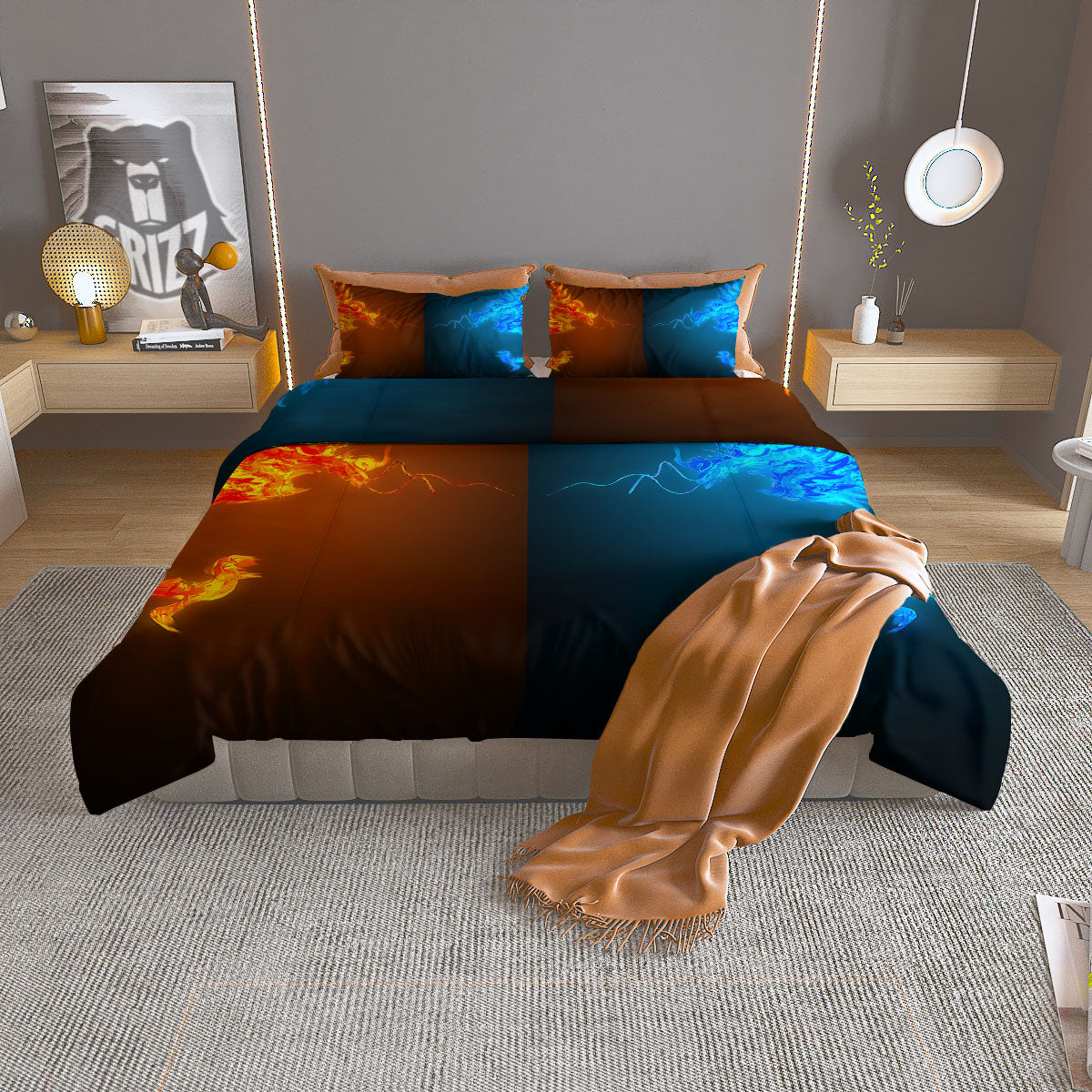 Dragons Ice And Fire Print Duvet Cover Bedding Set