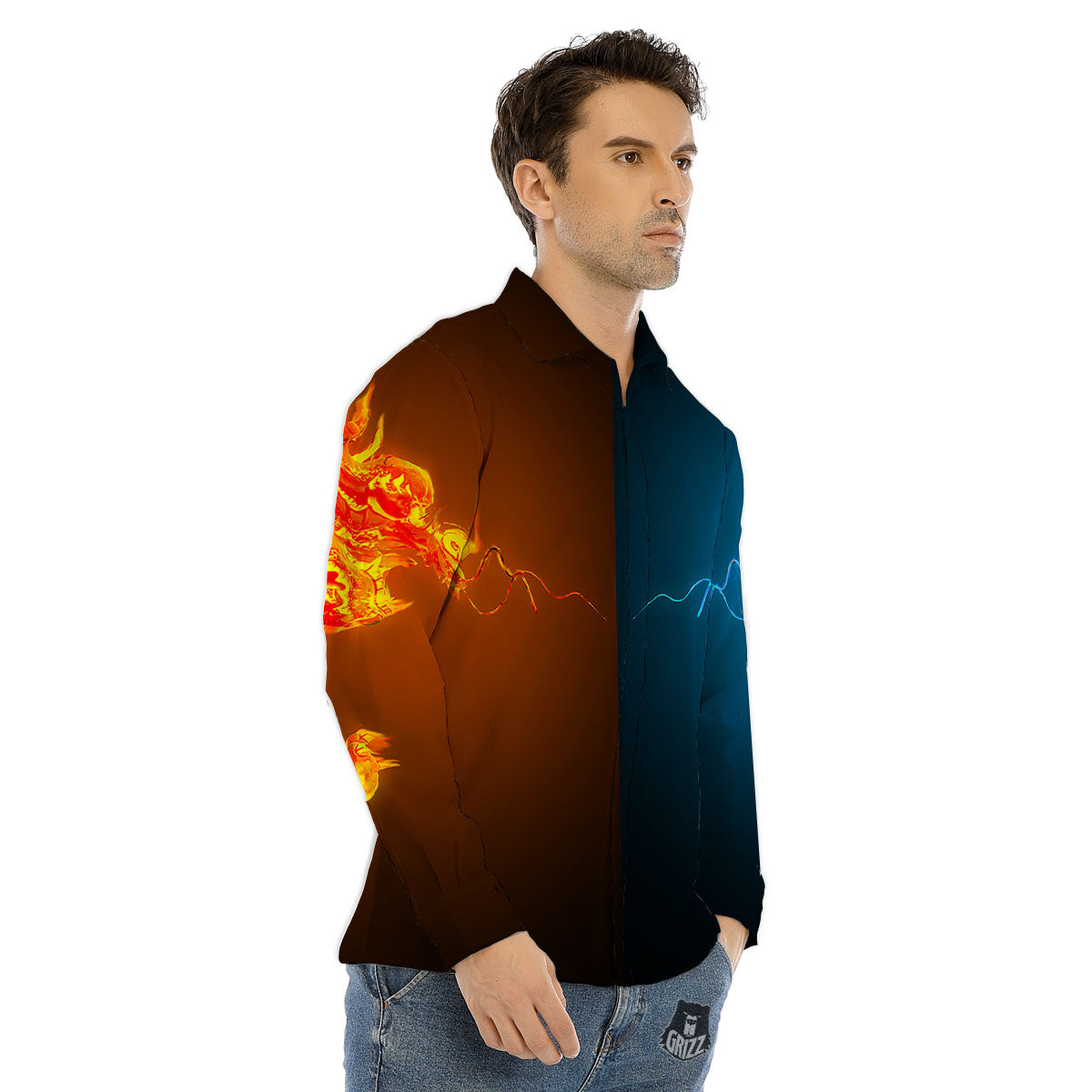 Dragons Ice And Fire Print Men's Dress Shirts-grizzshop