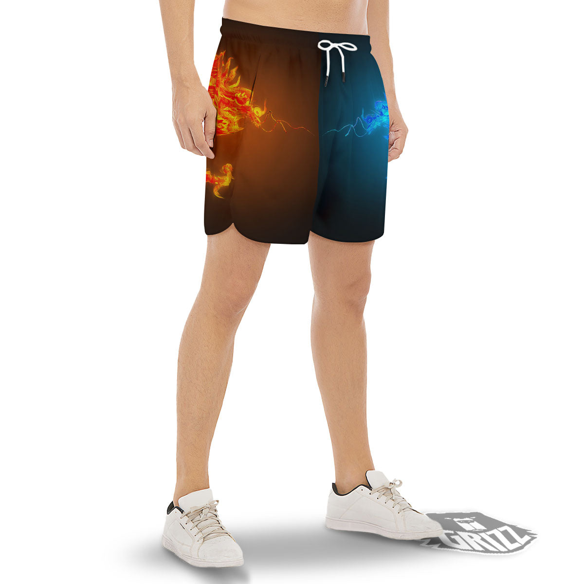 Dragons Ice And Fire Print Men's Gym Shorts-grizzshop
