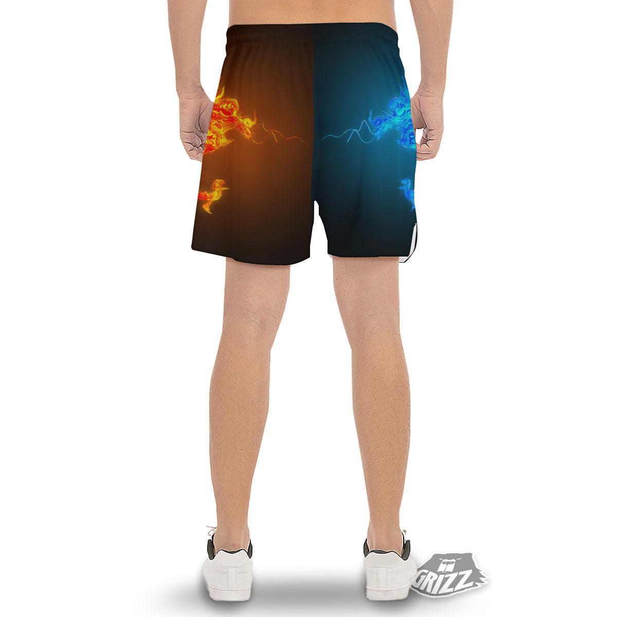 Dragons Ice And Fire Print Men's Gym Shorts-grizzshop