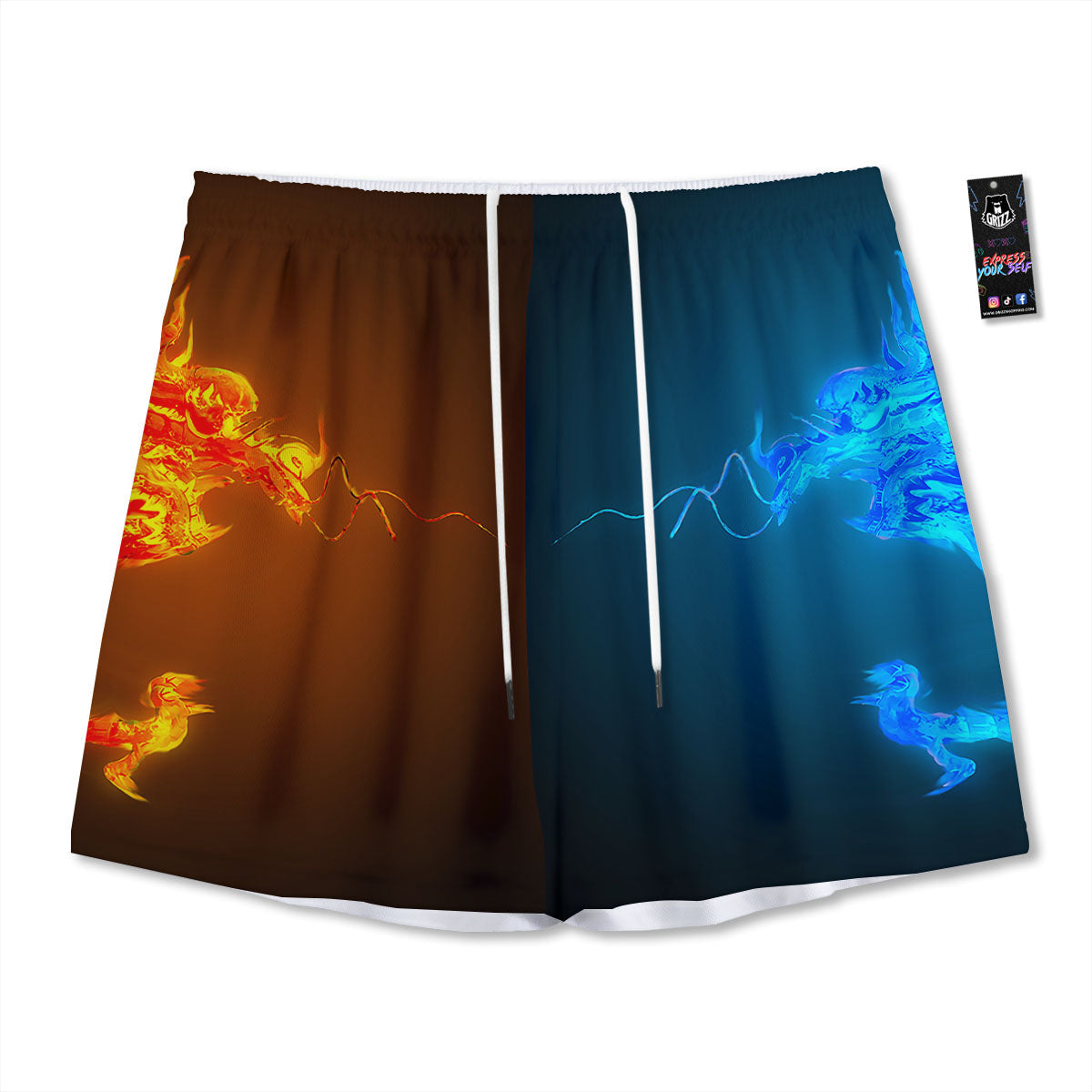 Dragons Ice And Fire Print Mesh Shorts