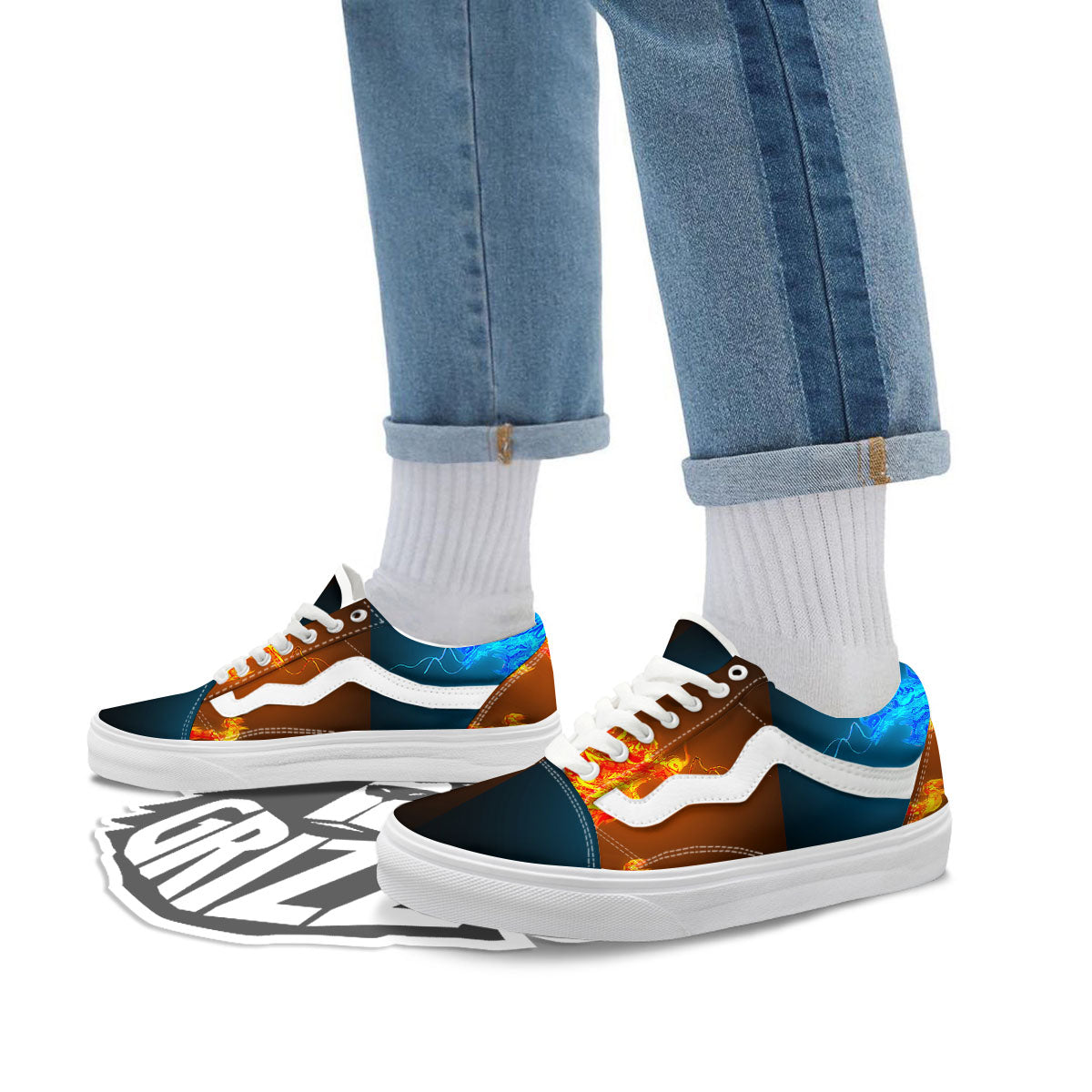 Dragons Ice And Fire Print Skate Shoes-grizzshop