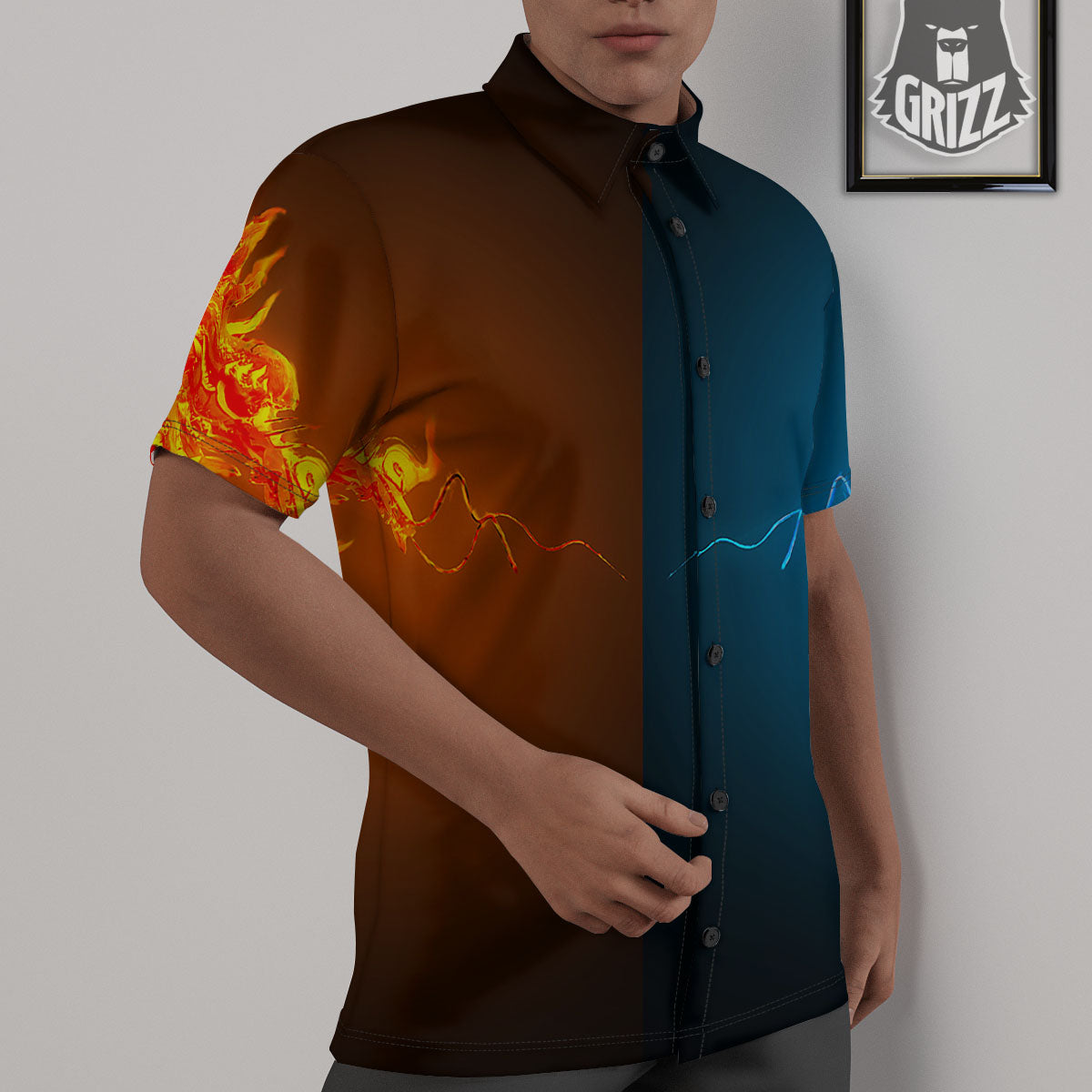 Dragons Ice And Fire Print Untucked Shirts-grizzshop