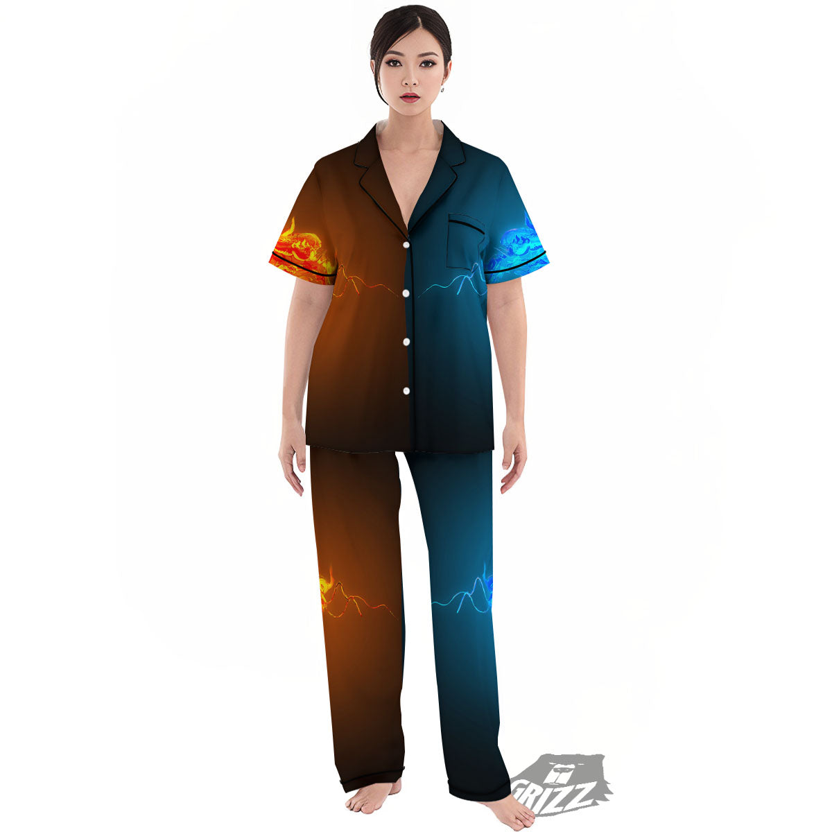 Dragons Ice And Fire Print Women's Pajamas Set-grizzshop