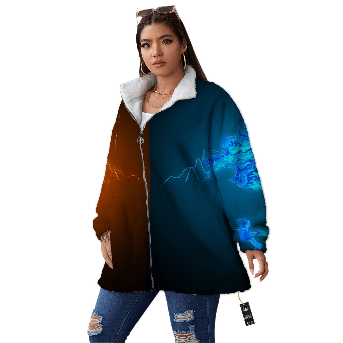 Dragons Ice And Fire Print Women's Sherpa Jacket-grizzshop