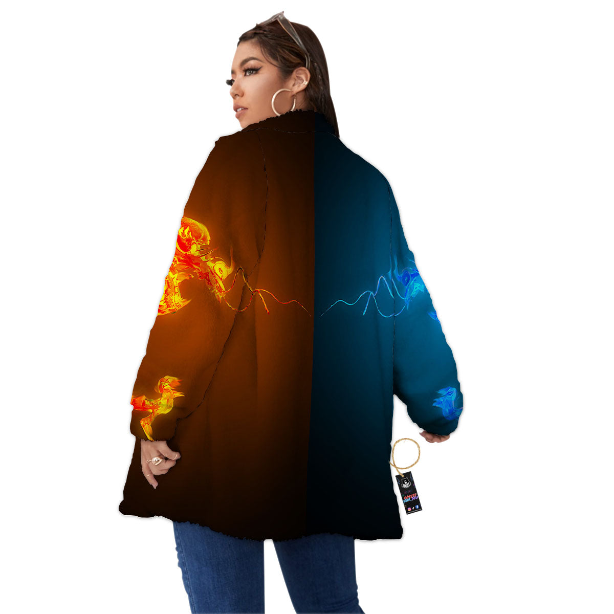 Dragons Ice And Fire Print Women's Sherpa Jacket-grizzshop