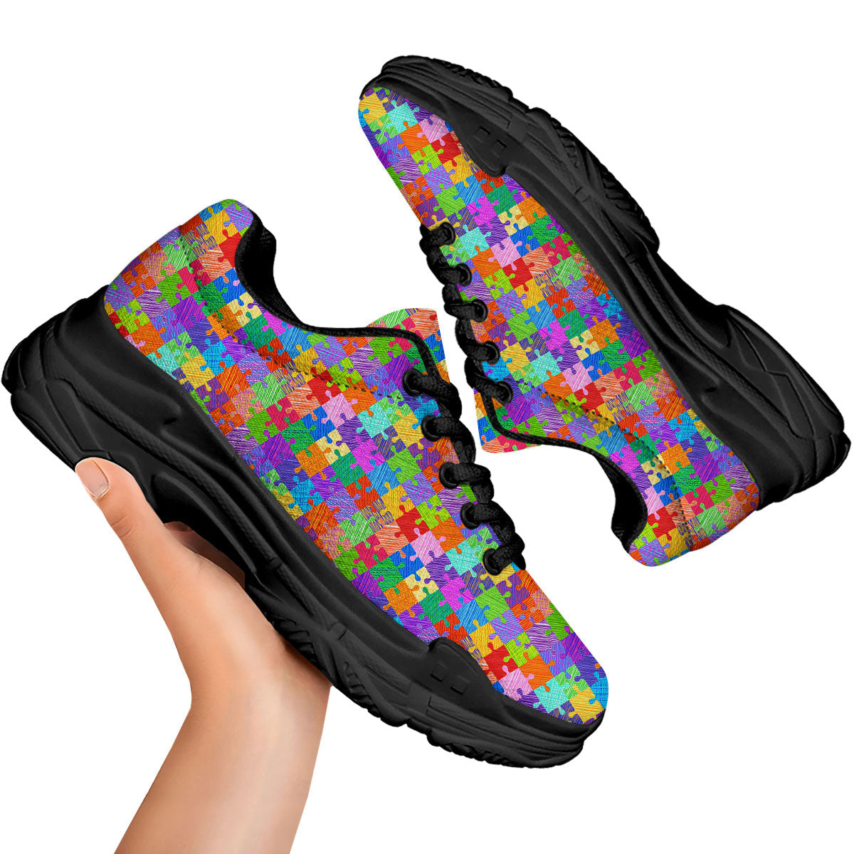 Drawing Autism Awareness Print Black Chunky Shoes-grizzshop