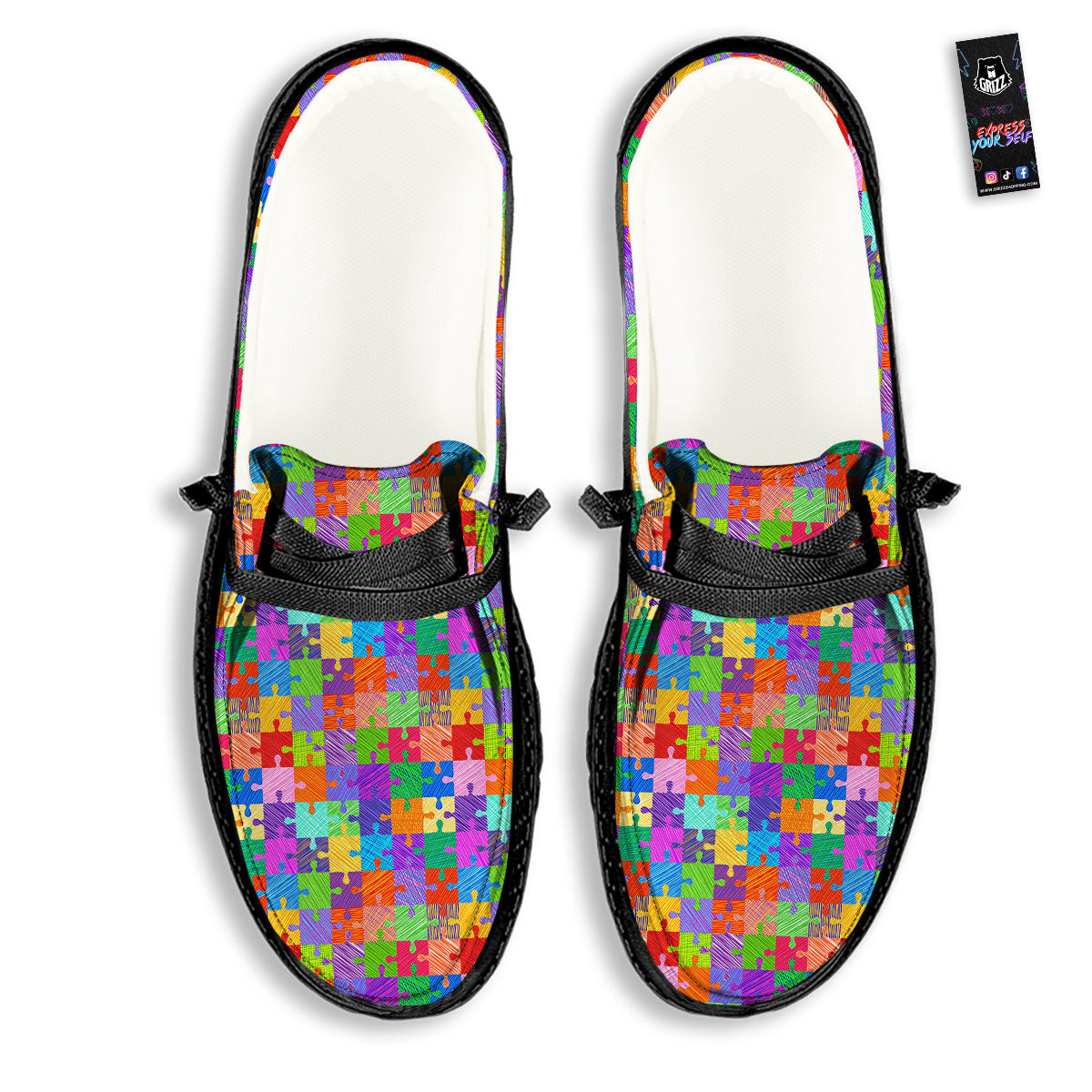Drawing Autism Awareness Print Black Loafers-grizzshop