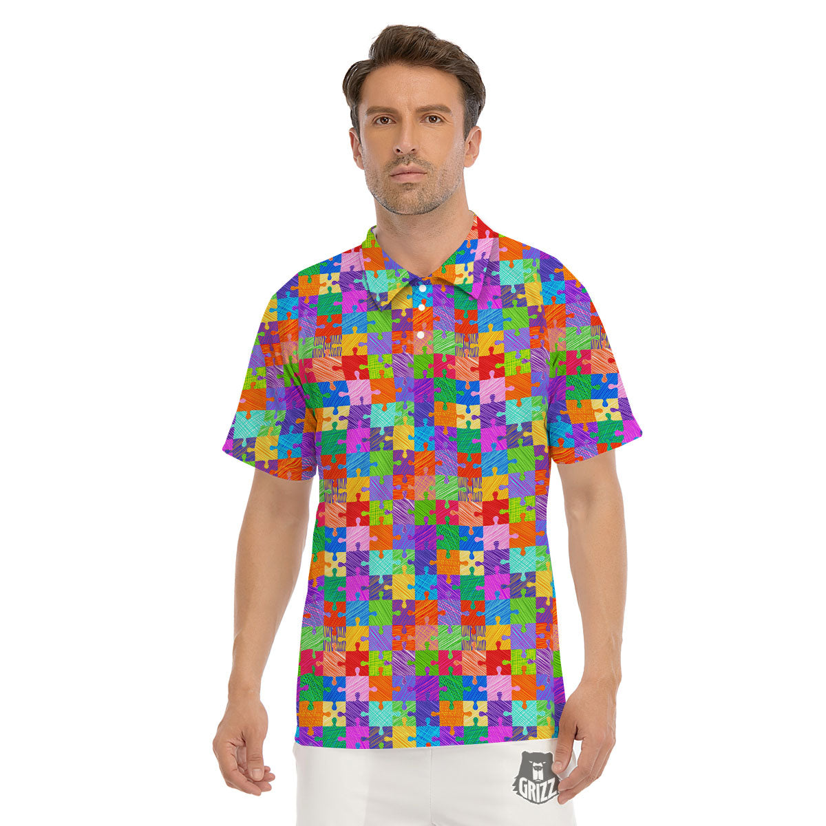 Drawing Autism Awareness Print Men's Golf Shirts-grizzshop