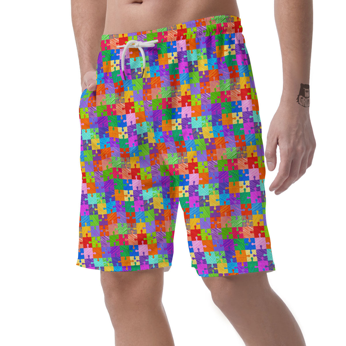 Drawing Autism Awareness Print Men's Shorts-grizzshop