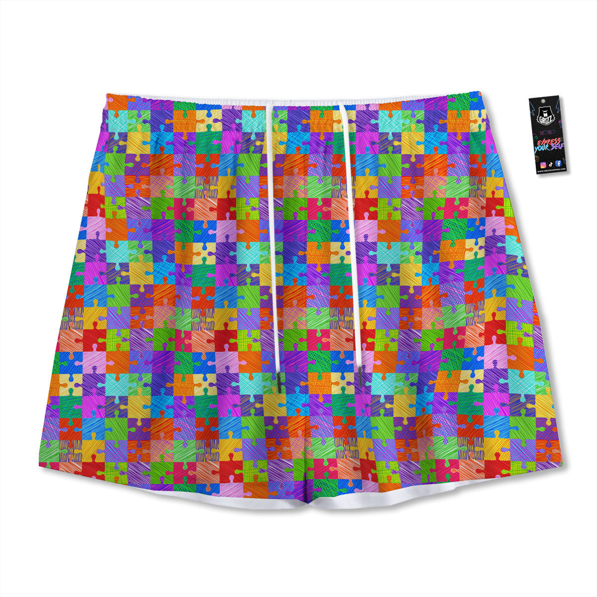 Flower Geometric Dot Print Pattern Mesh Shorts