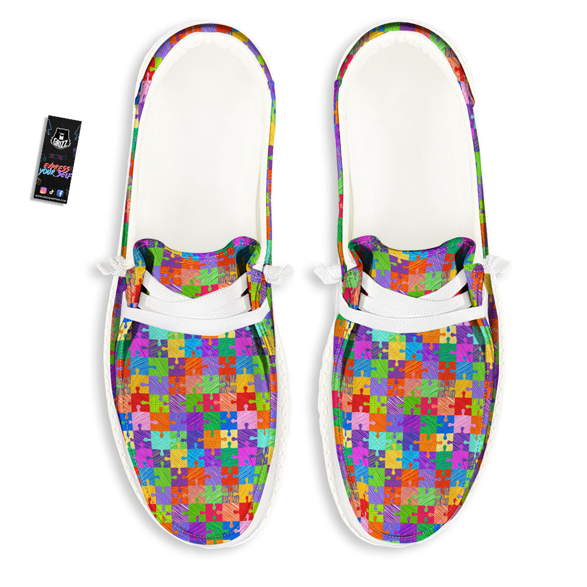 Drawing Autism Awareness Print White Loafers-grizzshop