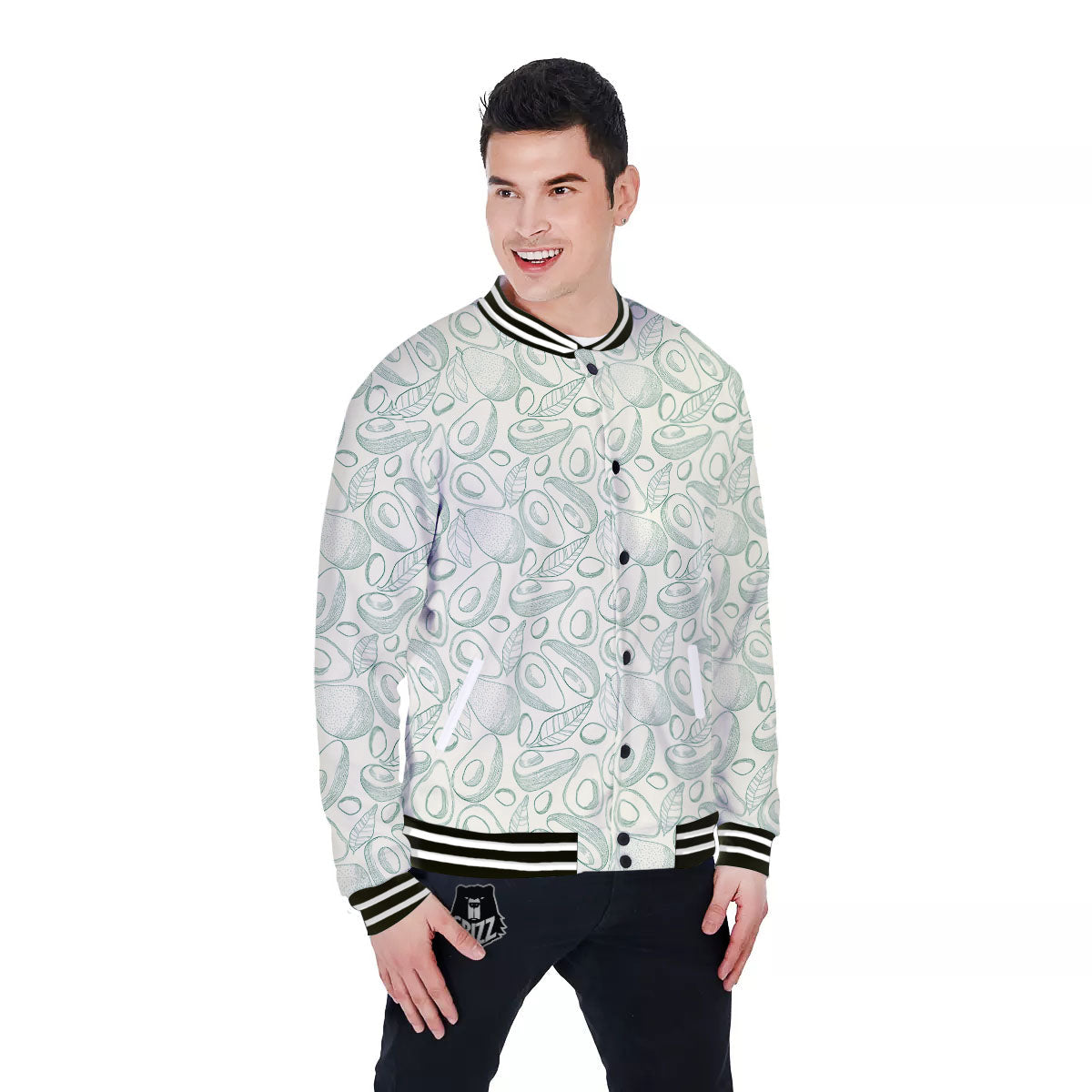 Drawing Avocado Cut In Half Print Baseball Jacket-grizzshop