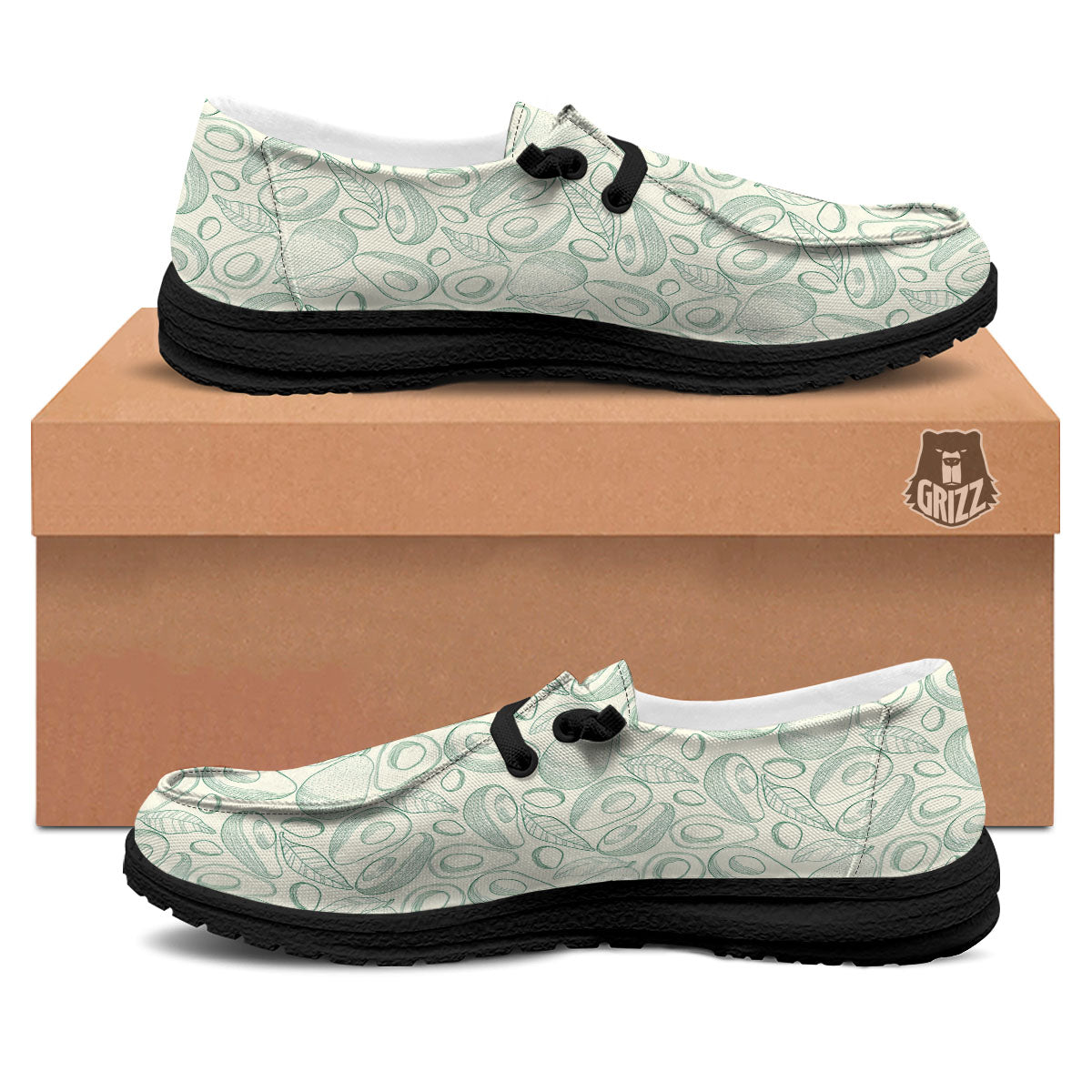 Drawing Avocado Cut In Half Print Black Loafers-grizzshop