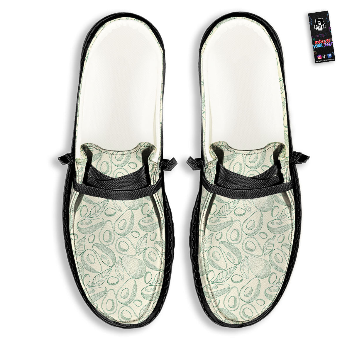 Drawing Avocado Cut In Half Print Black Loafers-grizzshop