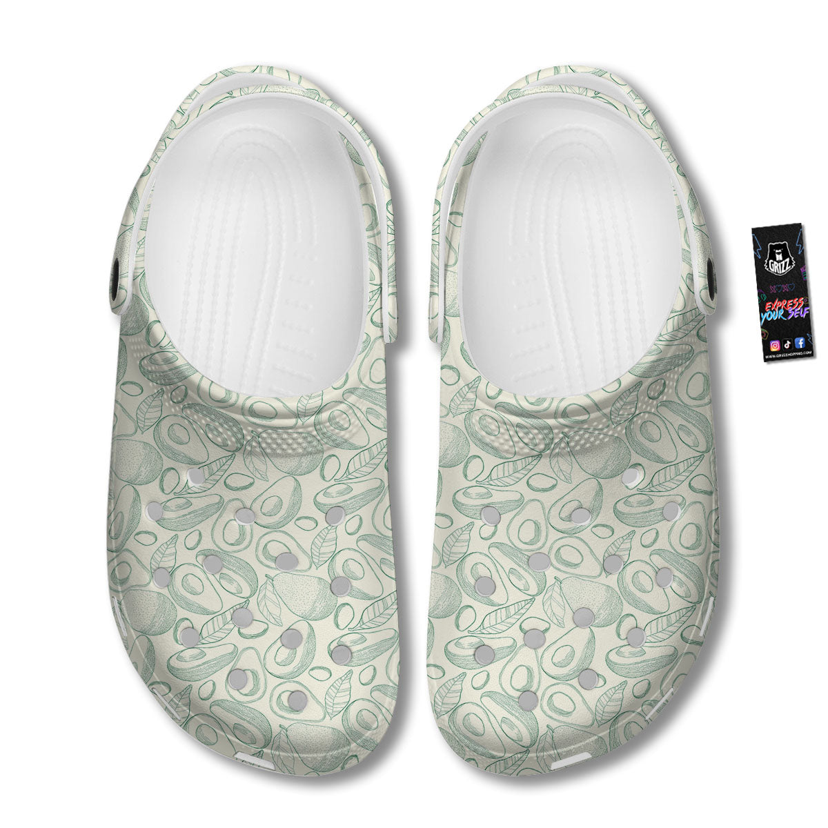 Drawing Avocado Cut In Half Print Clog-grizzshop
