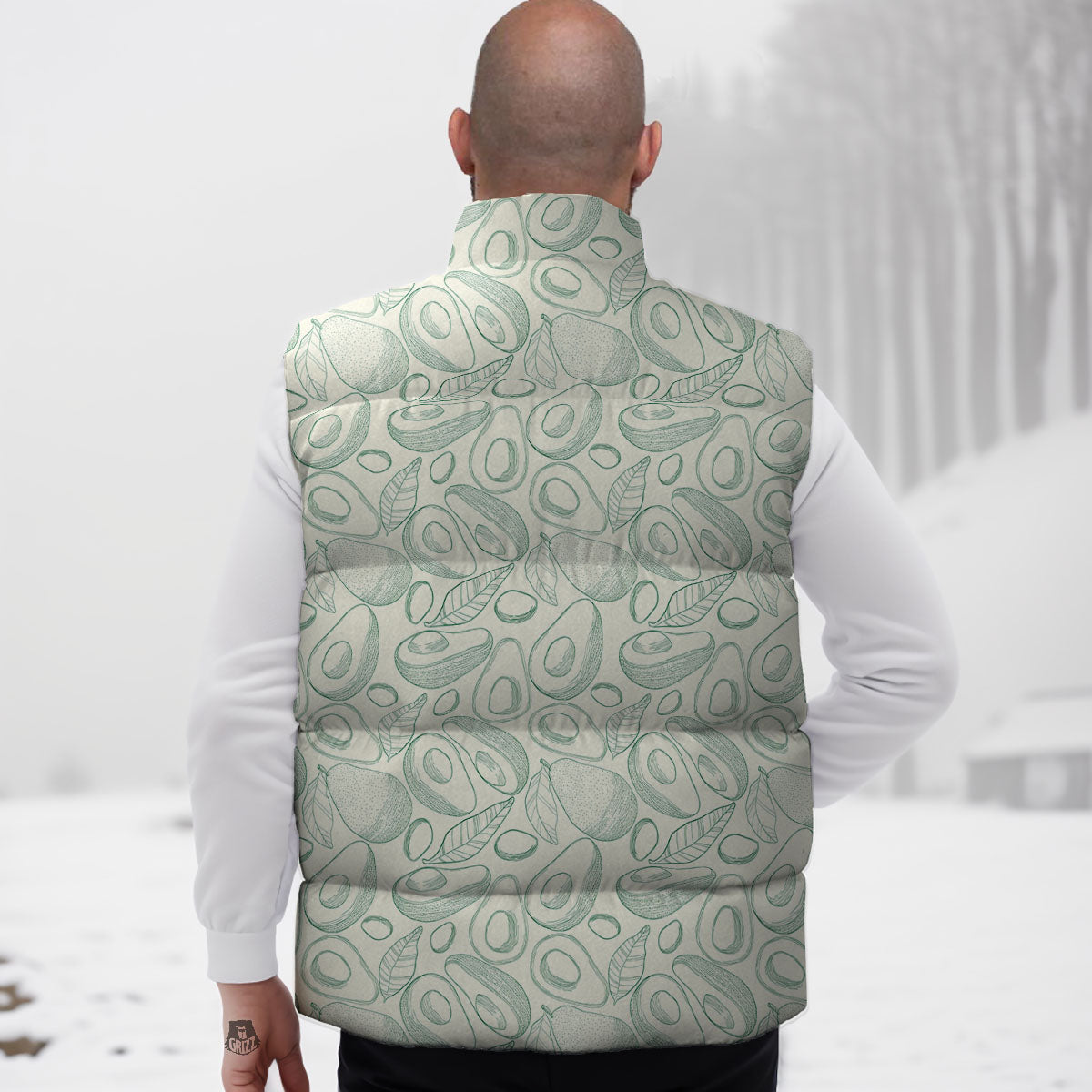 Drawing Avocado Cut In Half Print Down Vest