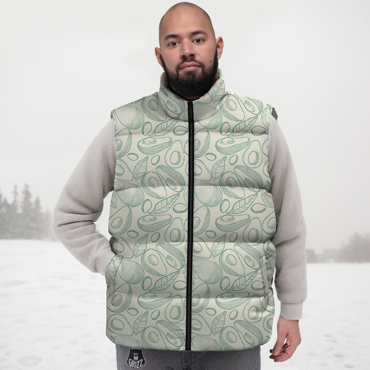 Drawing Avocado Cut In Half Print Down Vest