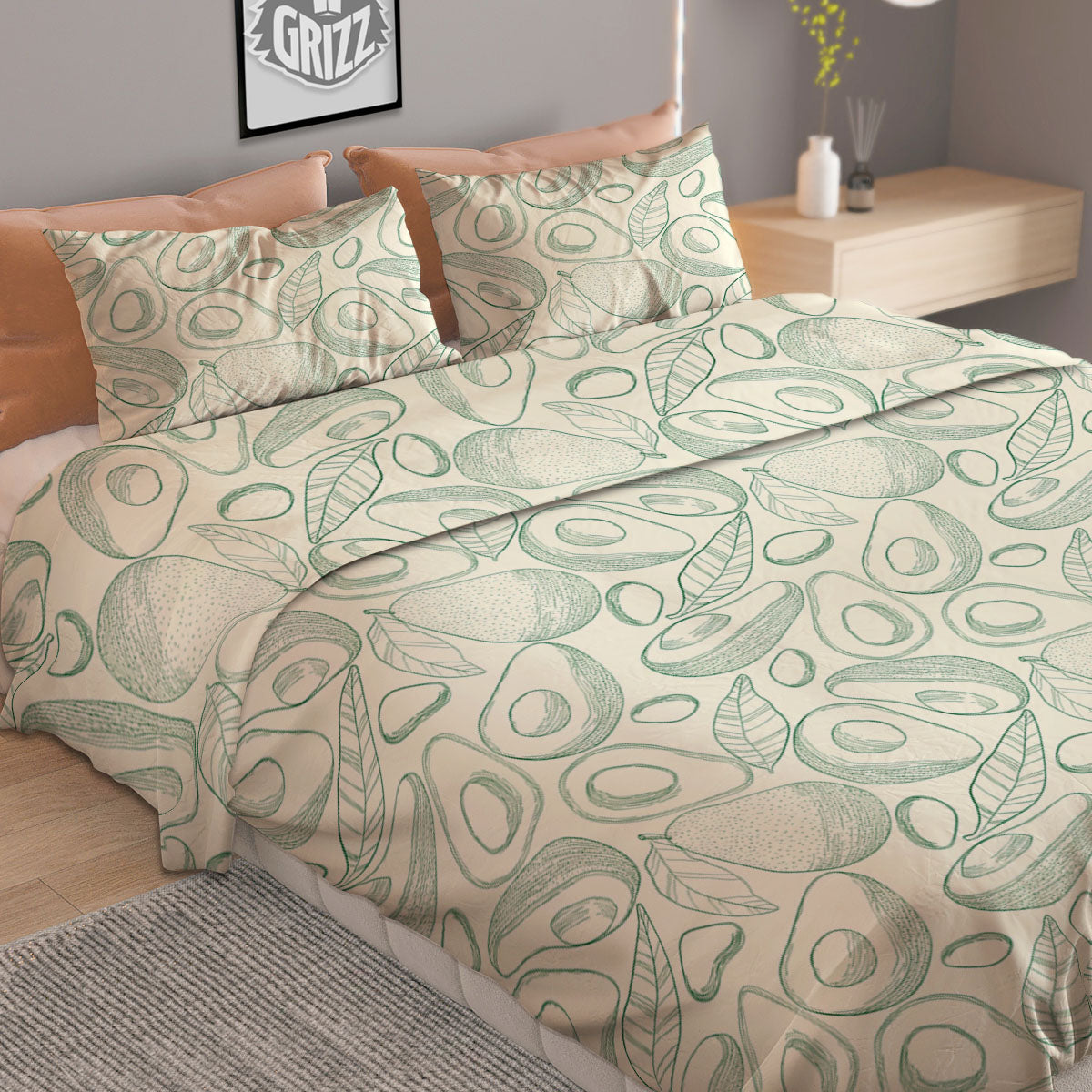 Drawing Avocado Cut In Half Print Duvet Cover Bedding Set