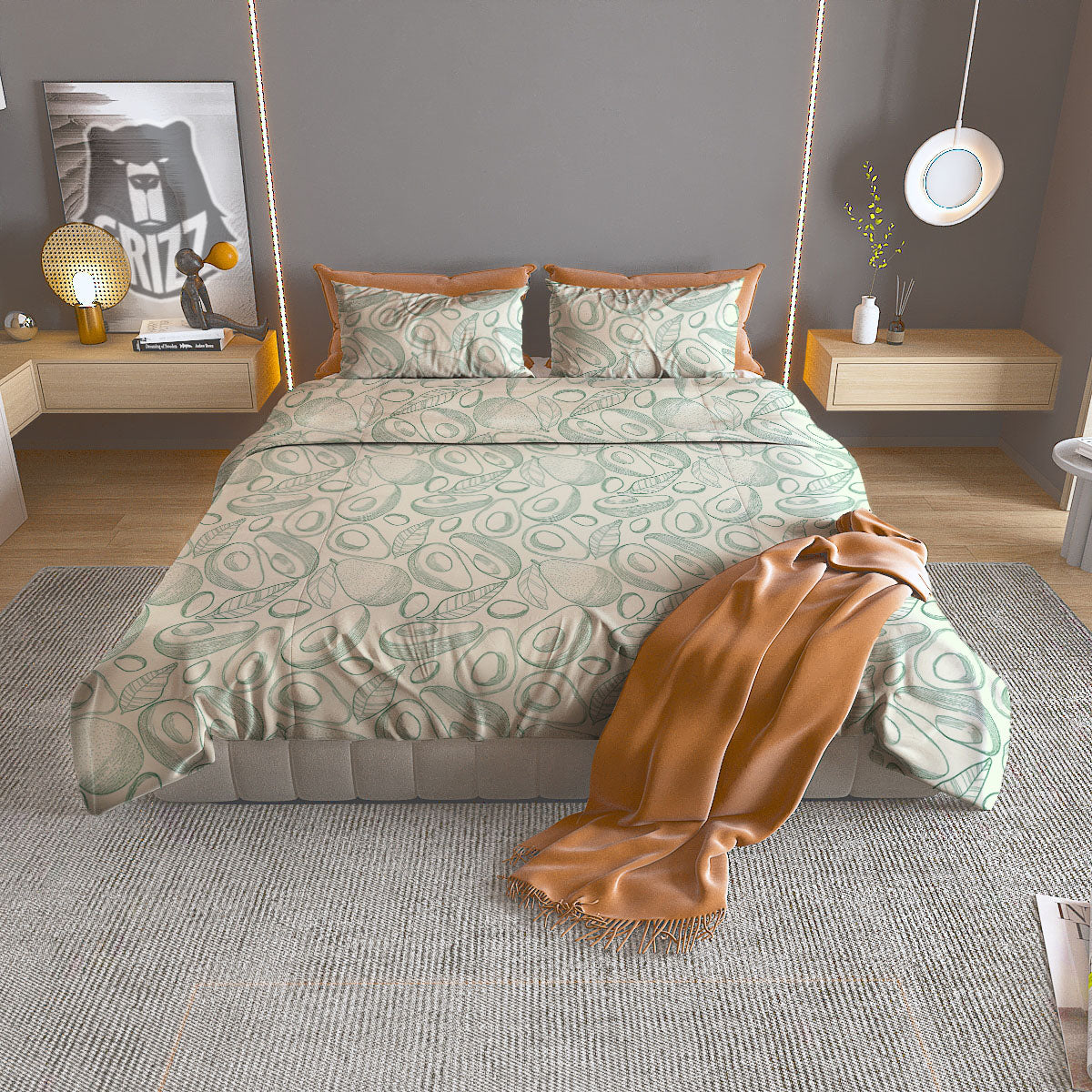 Drawing Avocado Cut In Half Print Duvet Cover Bedding Set