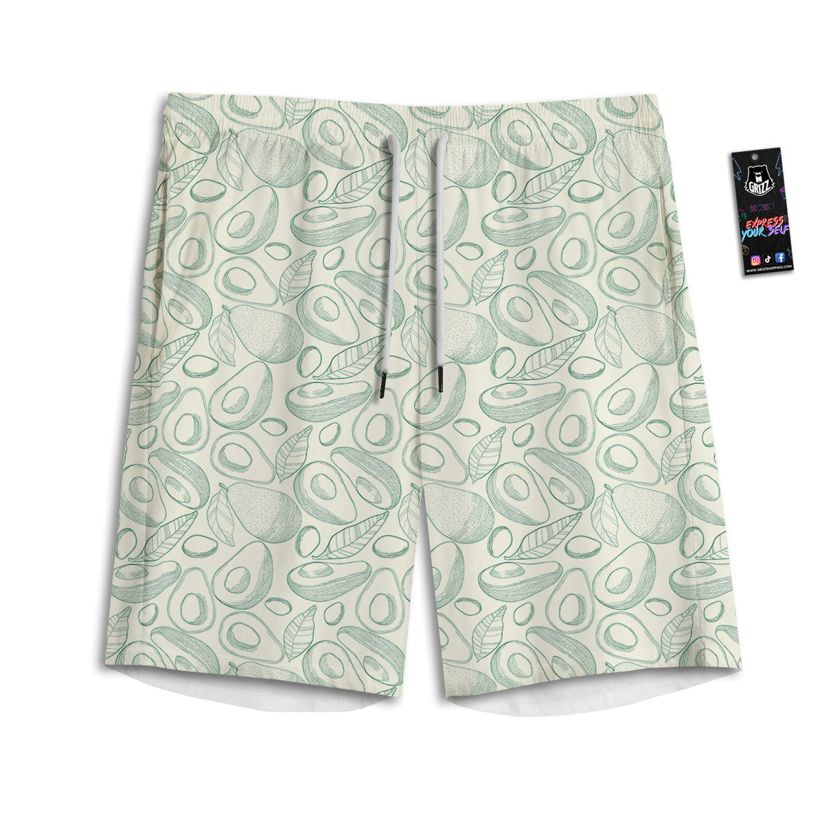 Drawing Avocado Cut In Half Print Men's Athletic Shorts