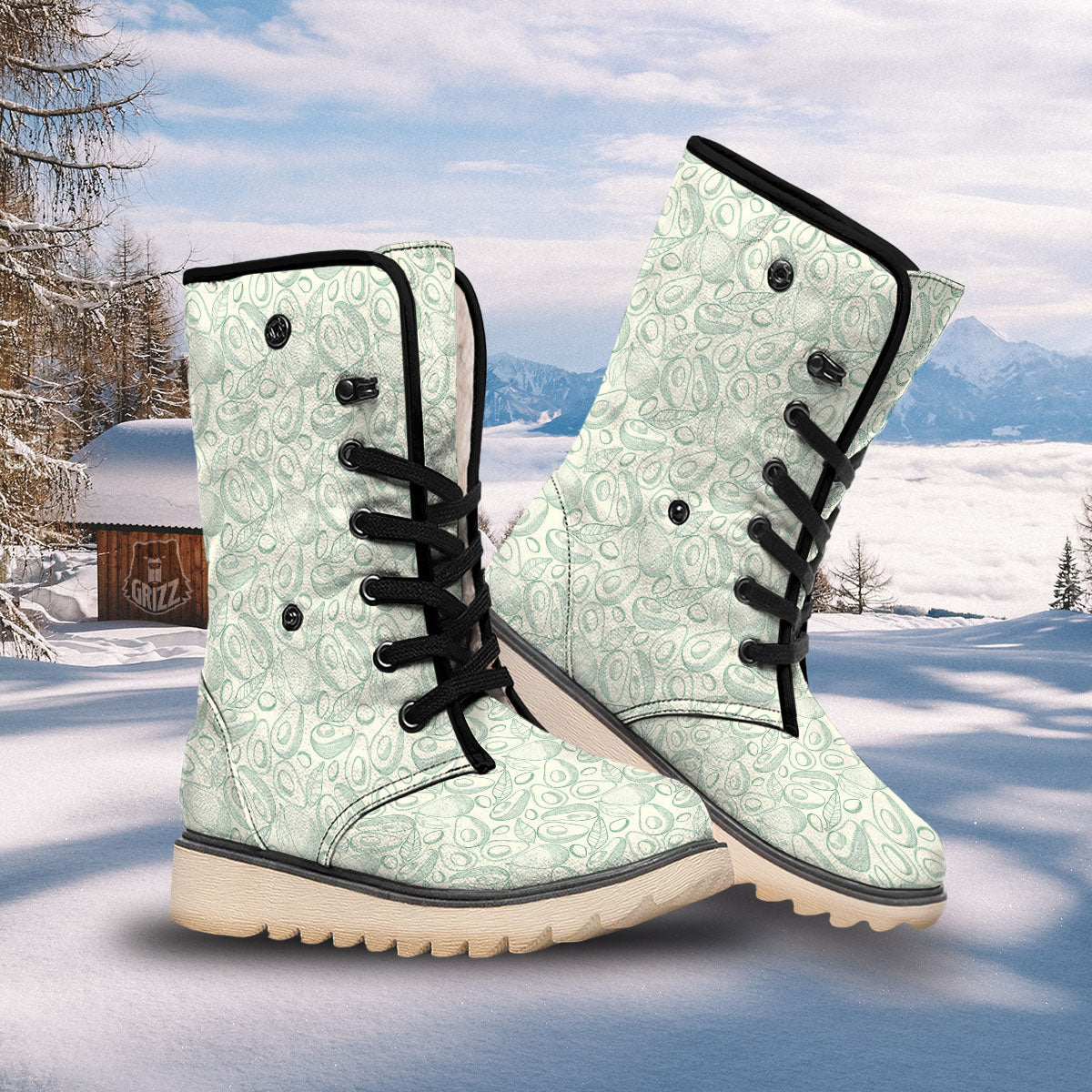 Drawing Avocado Cut In Half Print Snow Boots-grizzshop