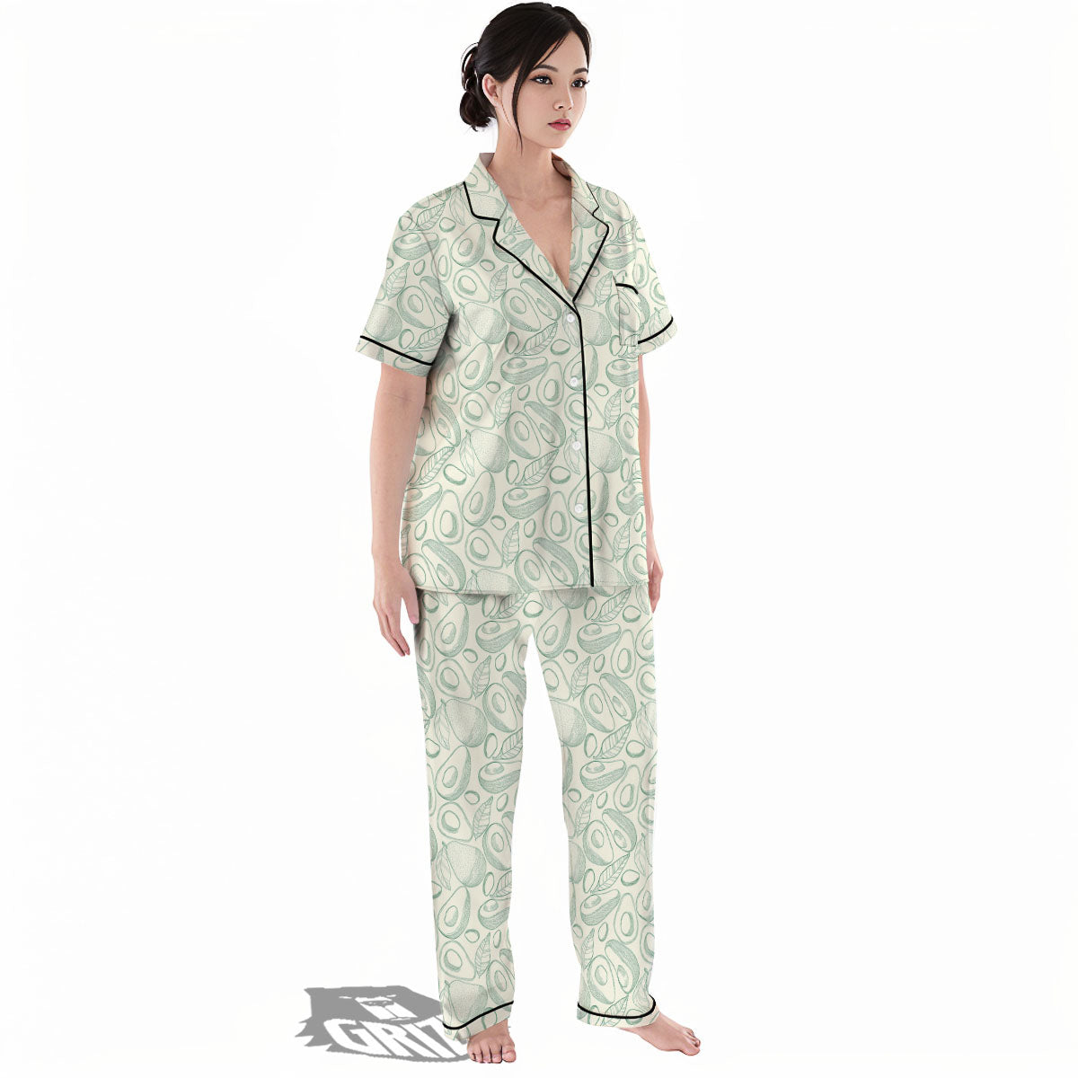Drawing Avocado Cut In Half Print Women's Pajamas Set-grizzshop