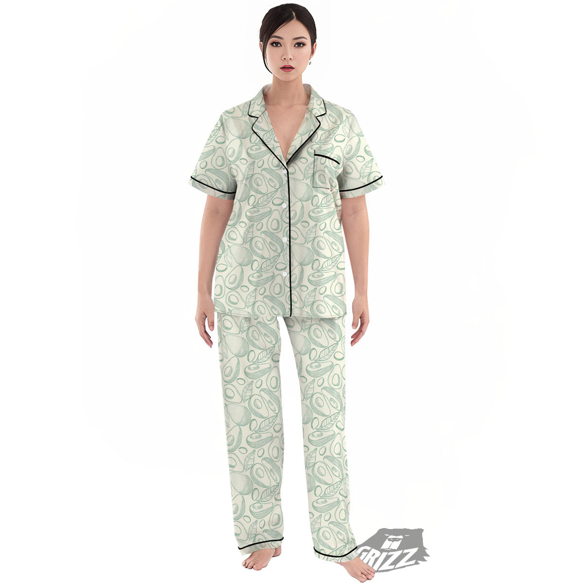 Drawing Avocado Cut In Half Print Women's Pajamas Set-grizzshop