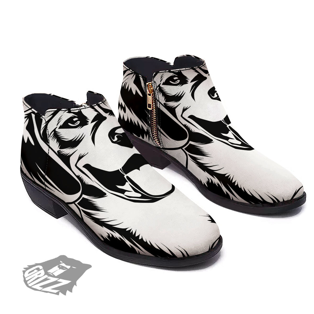 Drawing Beagle White And Black Print Ankle Boots-grizzshop