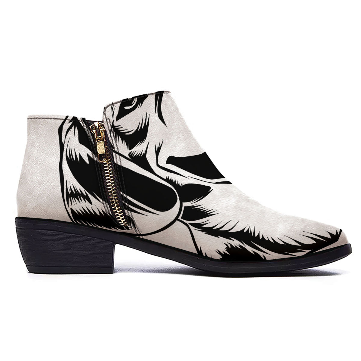 Drawing Beagle White And Black Print Ankle Boots-grizzshop