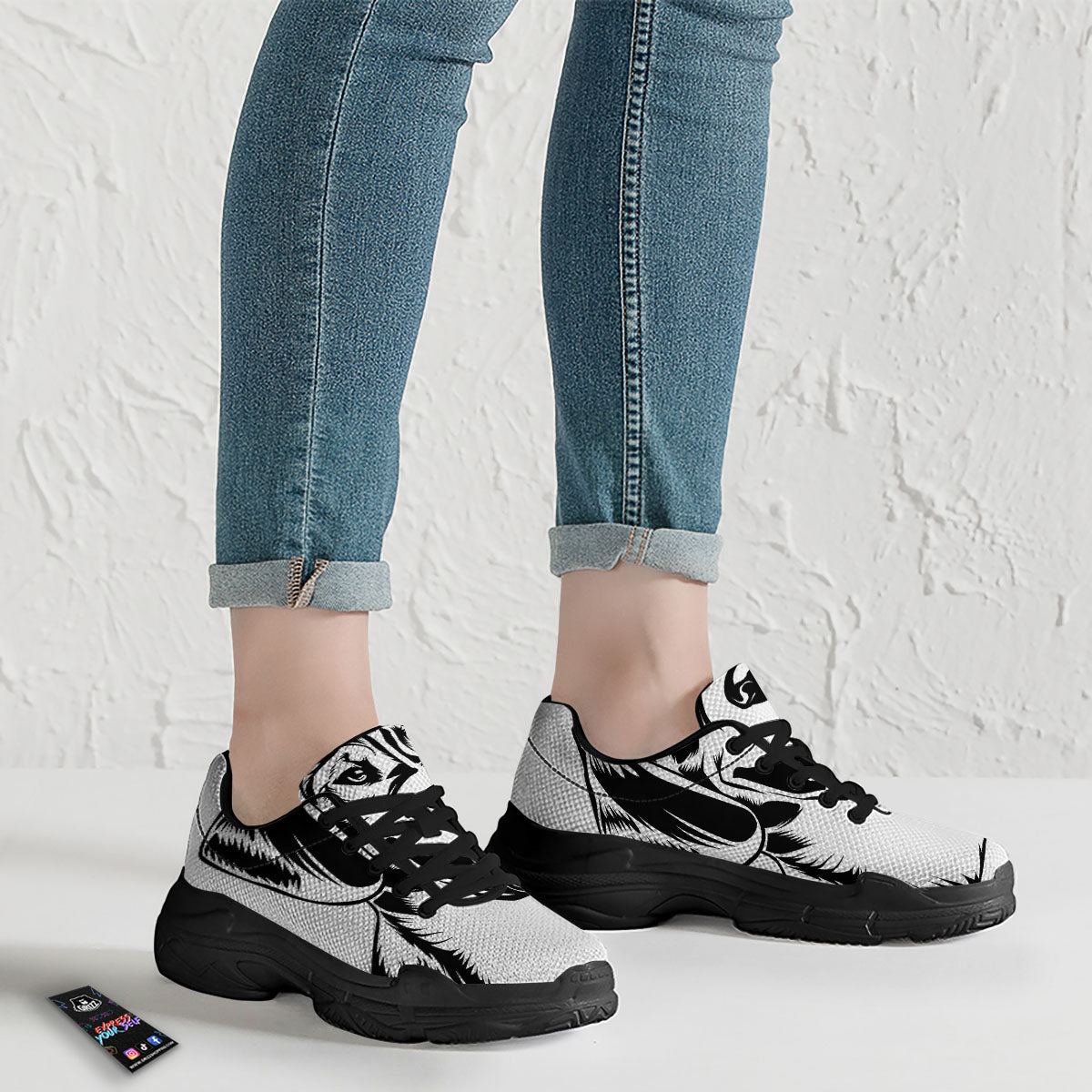 Drawing Beagle White And Black Print Black Chunky Shoes-grizzshop