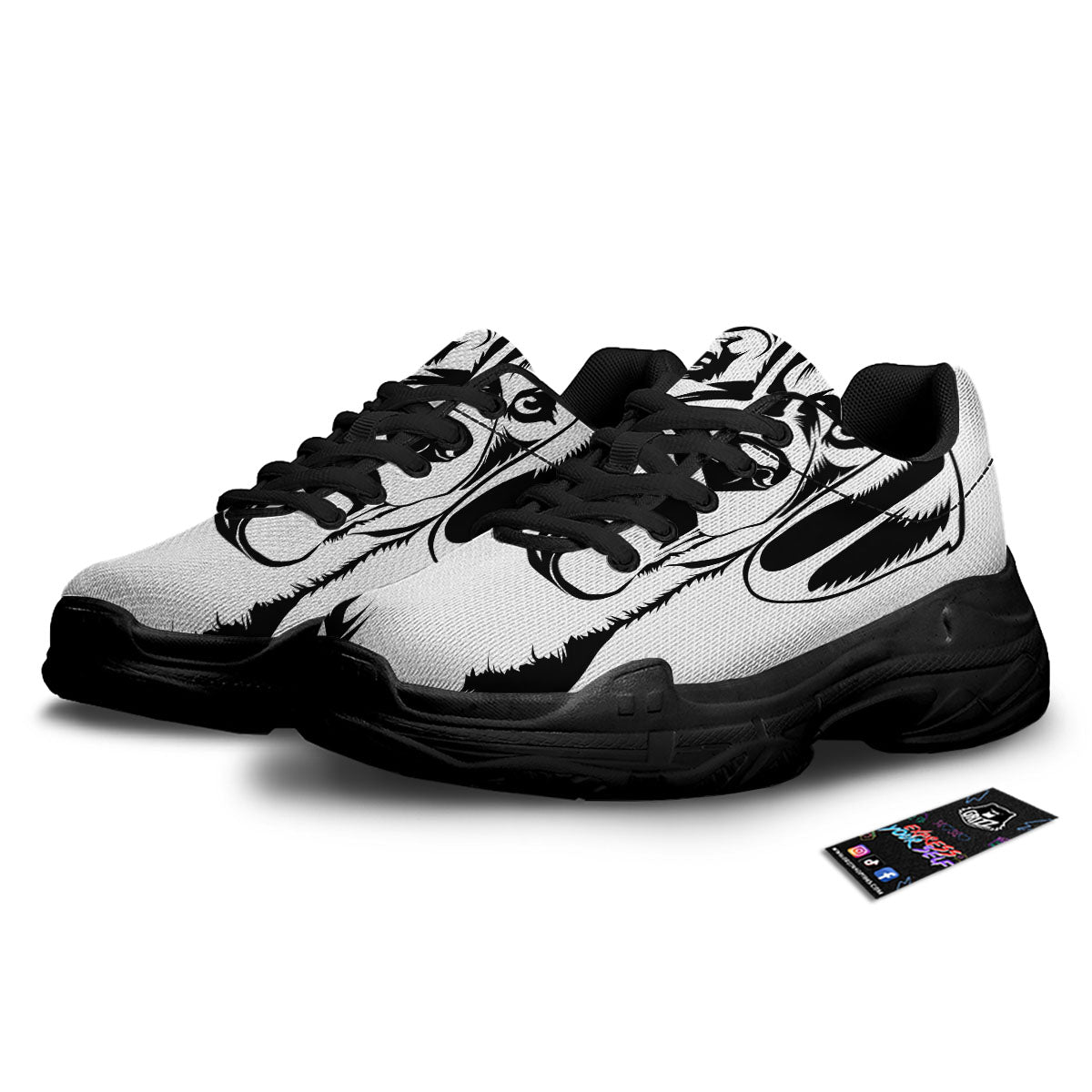 Drawing Beagle White And Black Print Black Chunky Shoes-grizzshop