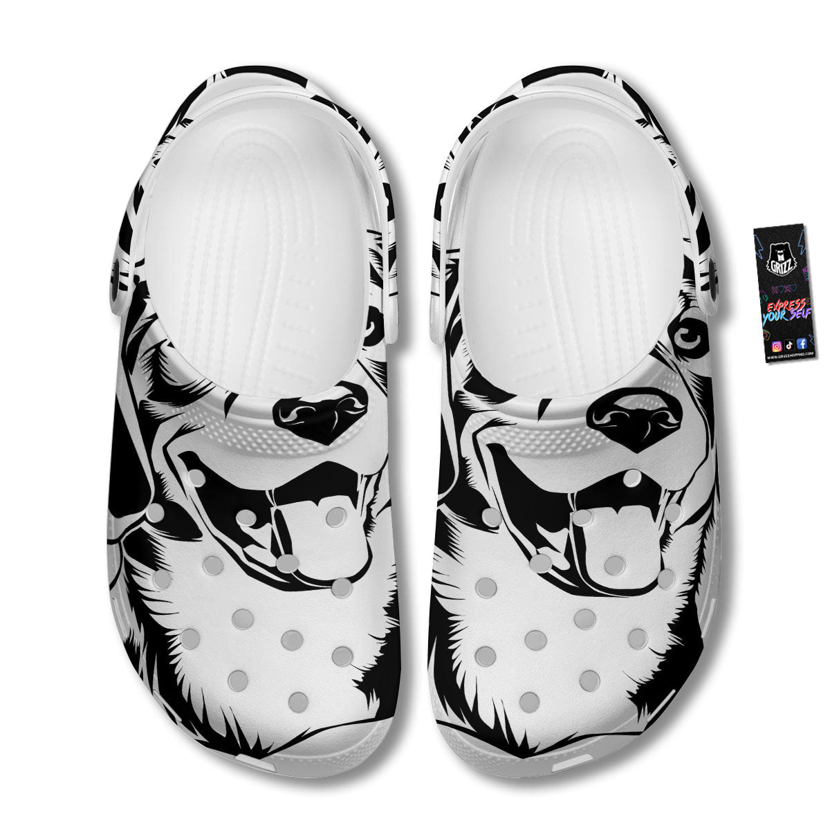 Drawing Beagle White And Black Print Clog-grizzshop