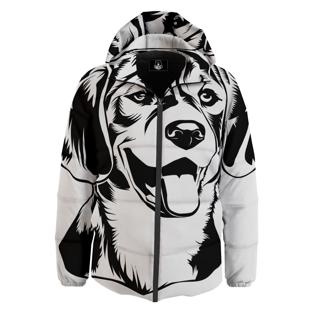 Drawing Beagle White And Black Print Down Jacket-grizzshop
