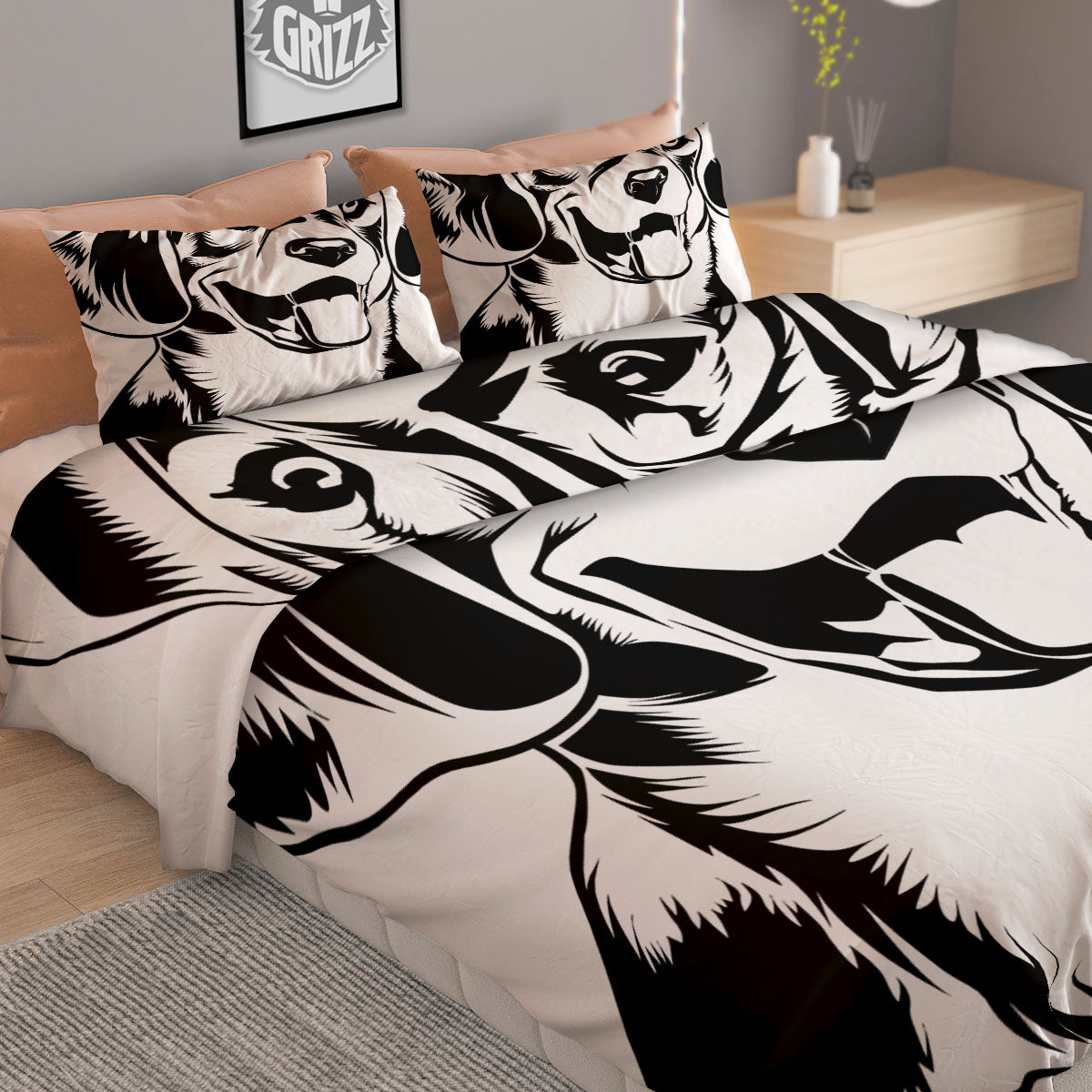 Drawing Beagle White And Black Print Duvet Cover Bedding Set