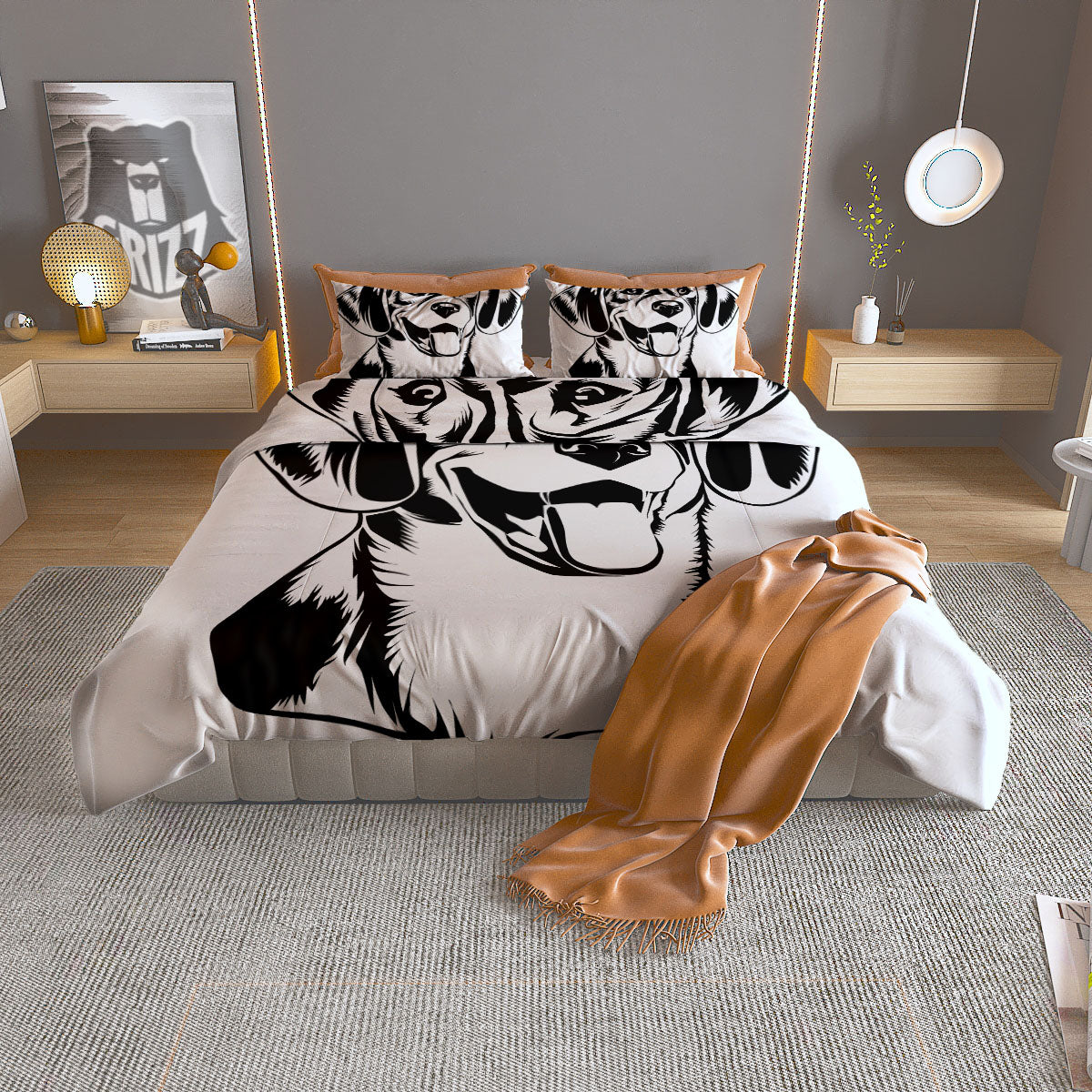 Drawing Beagle White And Black Print Duvet Cover Bedding Set