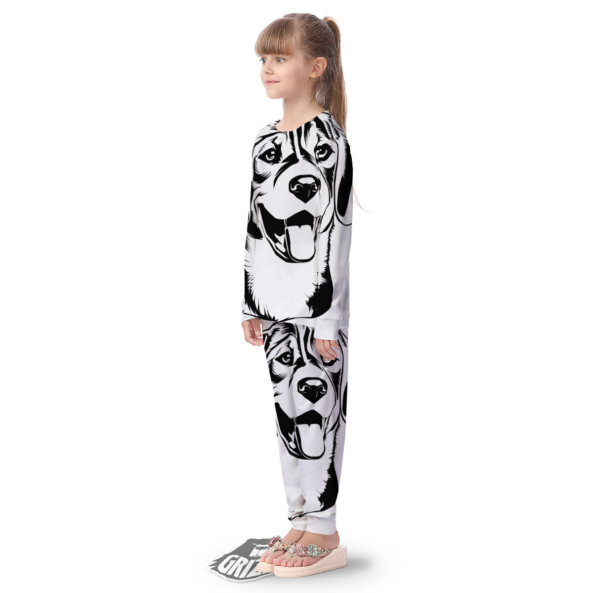 Drawing Beagle White And Black Print Kid's Pajamas-grizzshop