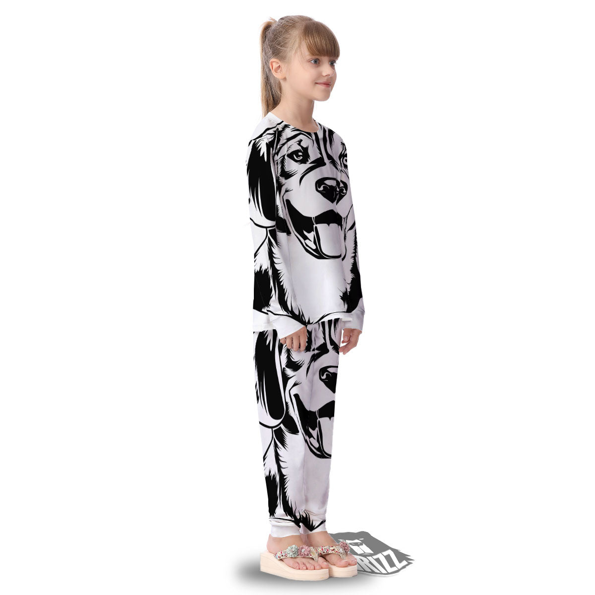 Drawing Beagle White And Black Print Kid's Pajamas-grizzshop