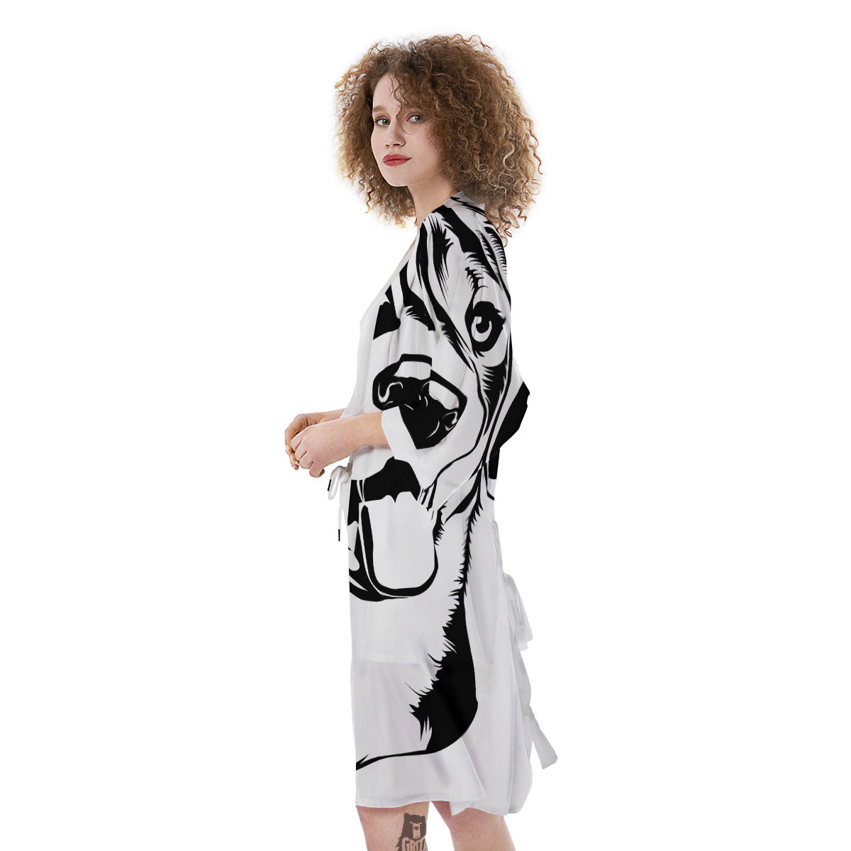 Drawing Beagle White And Black Print Kimono-grizzshop