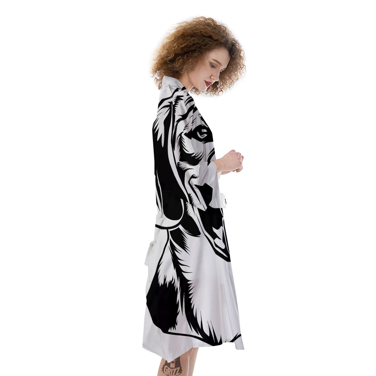 Drawing Beagle White And Black Print Kimono-grizzshop