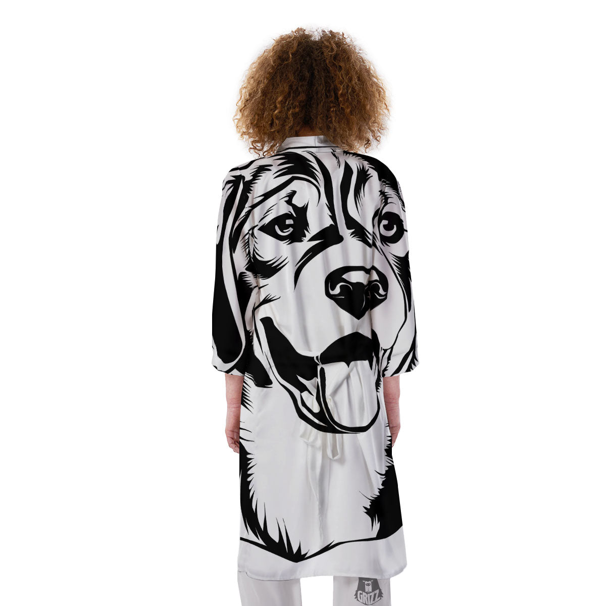 Drawing Beagle White And Black Print Kimono-grizzshop