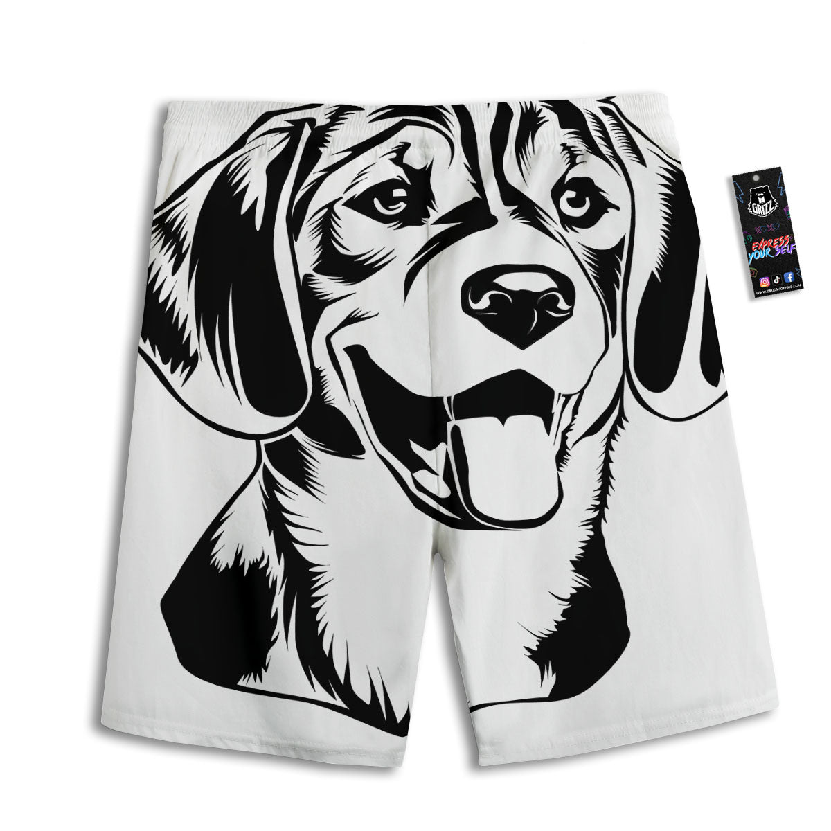 Drawing Beagle White And Black Print Men's Athletic Shorts