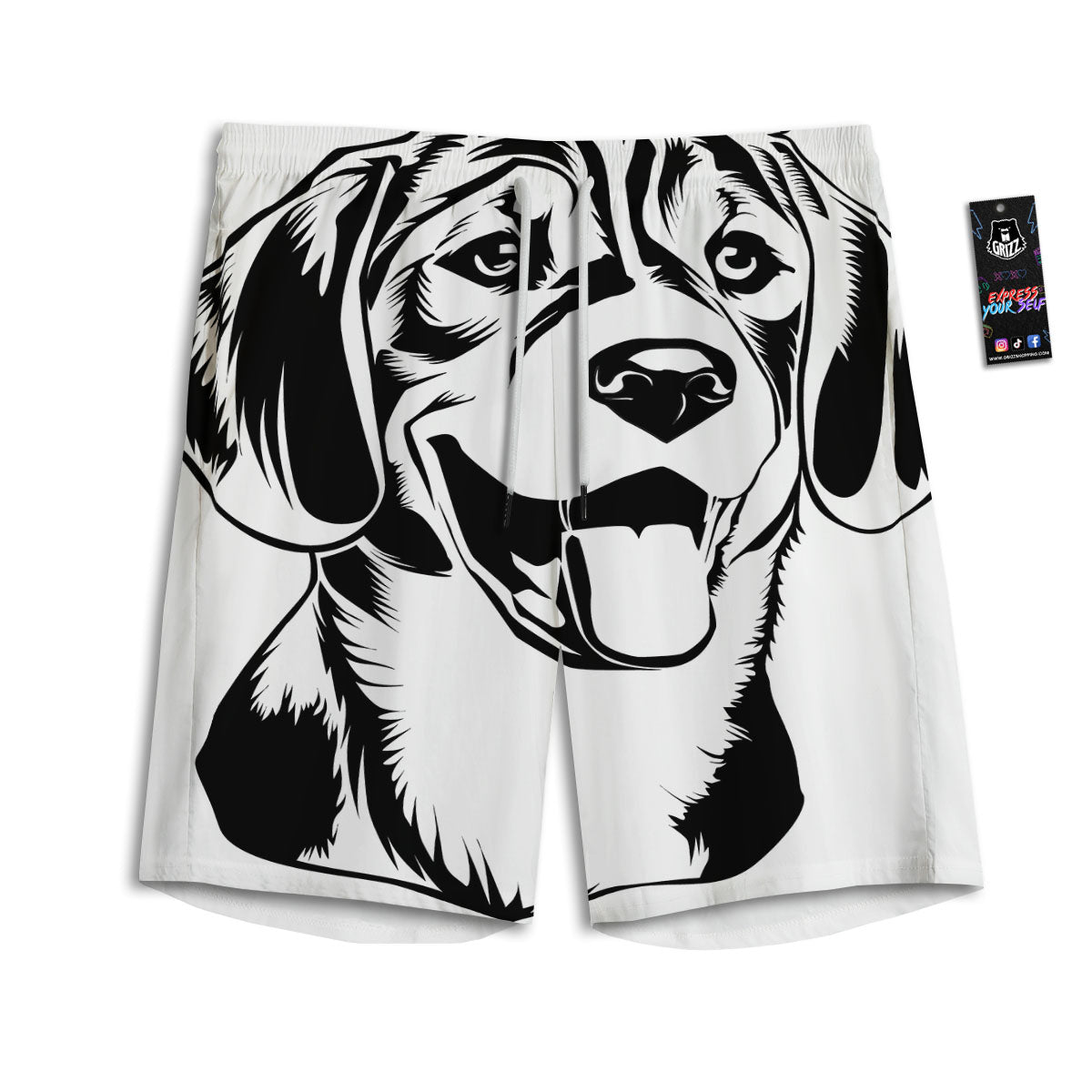 Drawing Beagle White And Black Print Men's Athletic Shorts