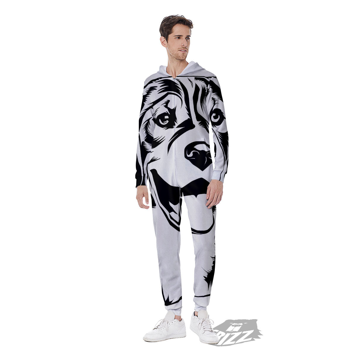 Drawing Beagle White And Black Print Men's Jumpsuit-grizzshop
