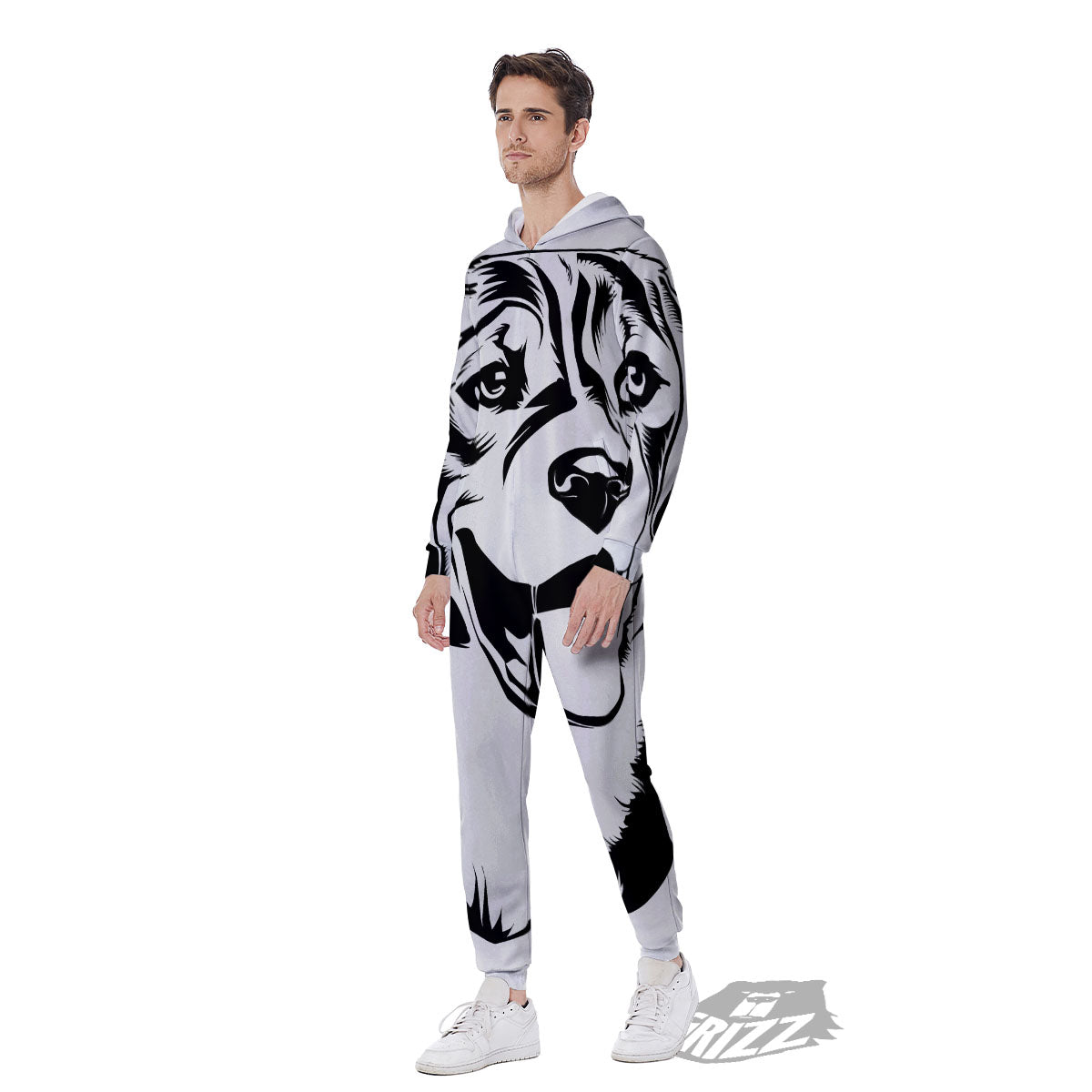 Drawing Beagle White And Black Print Men's Jumpsuit-grizzshop